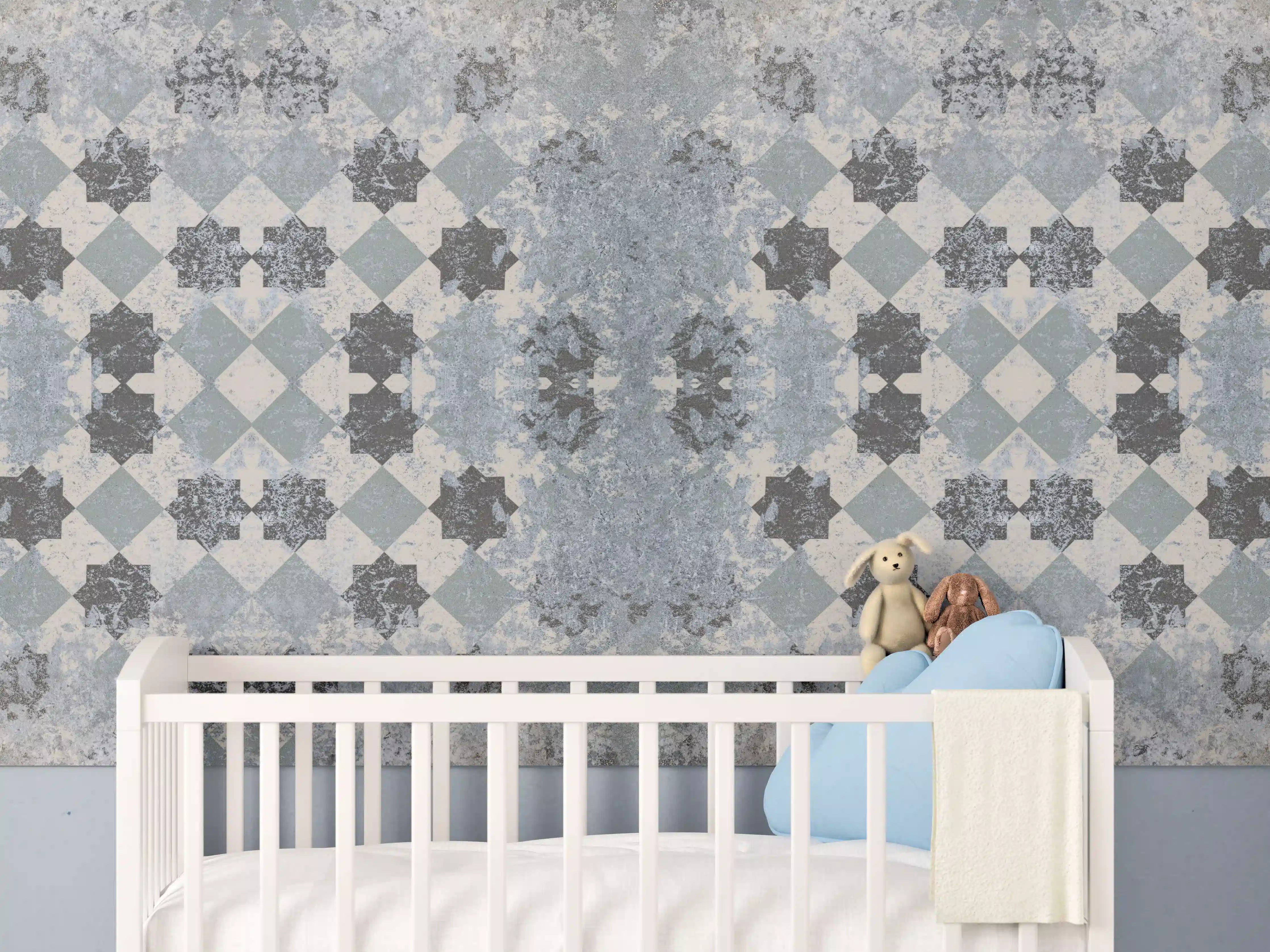 Babyzimmer Wandgestaltung - Bläuliche Vintage Wandmuster