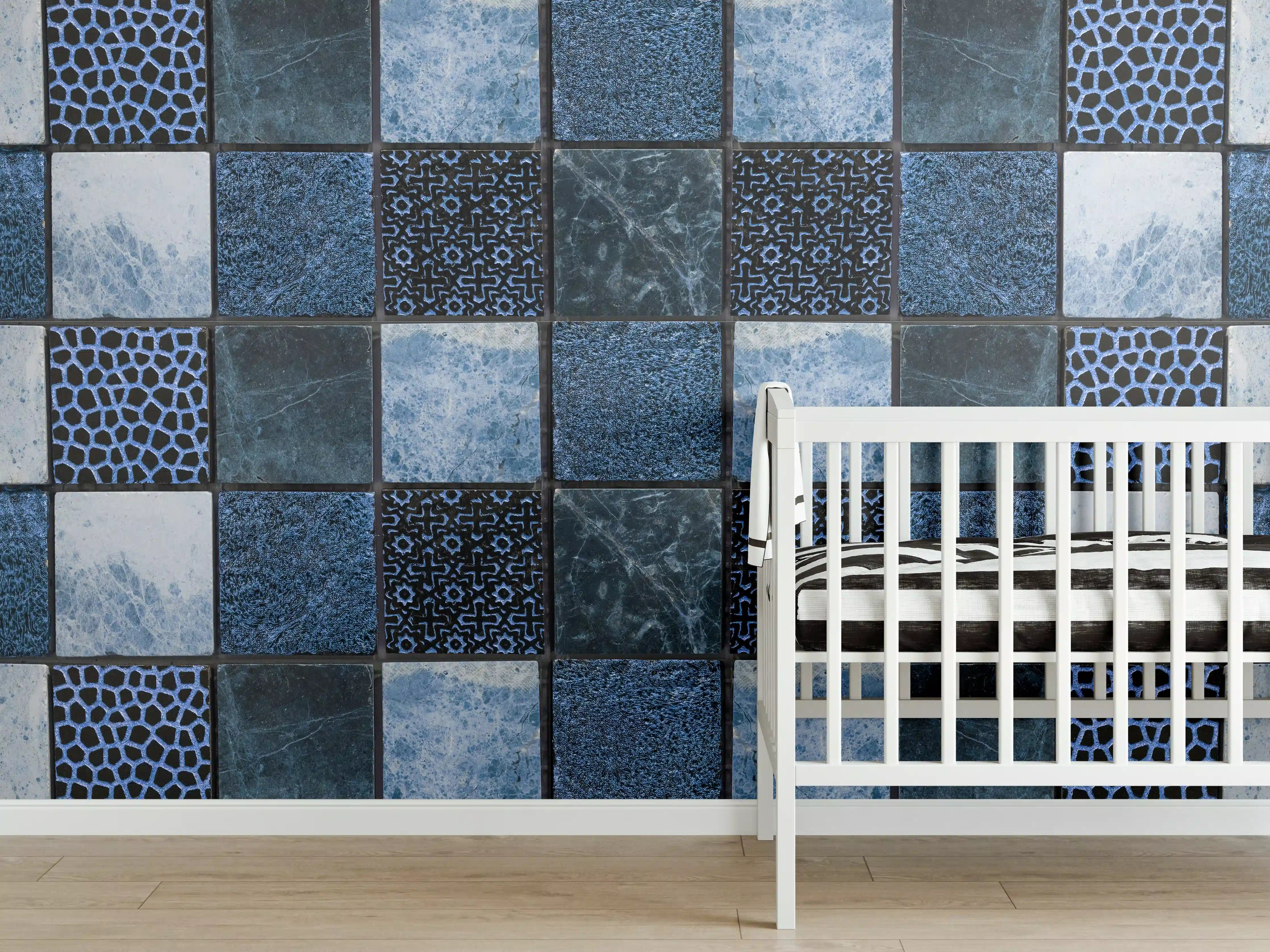 Babyzimmer Wandgestaltung - Bläuliche quadratische Mosaiktextur