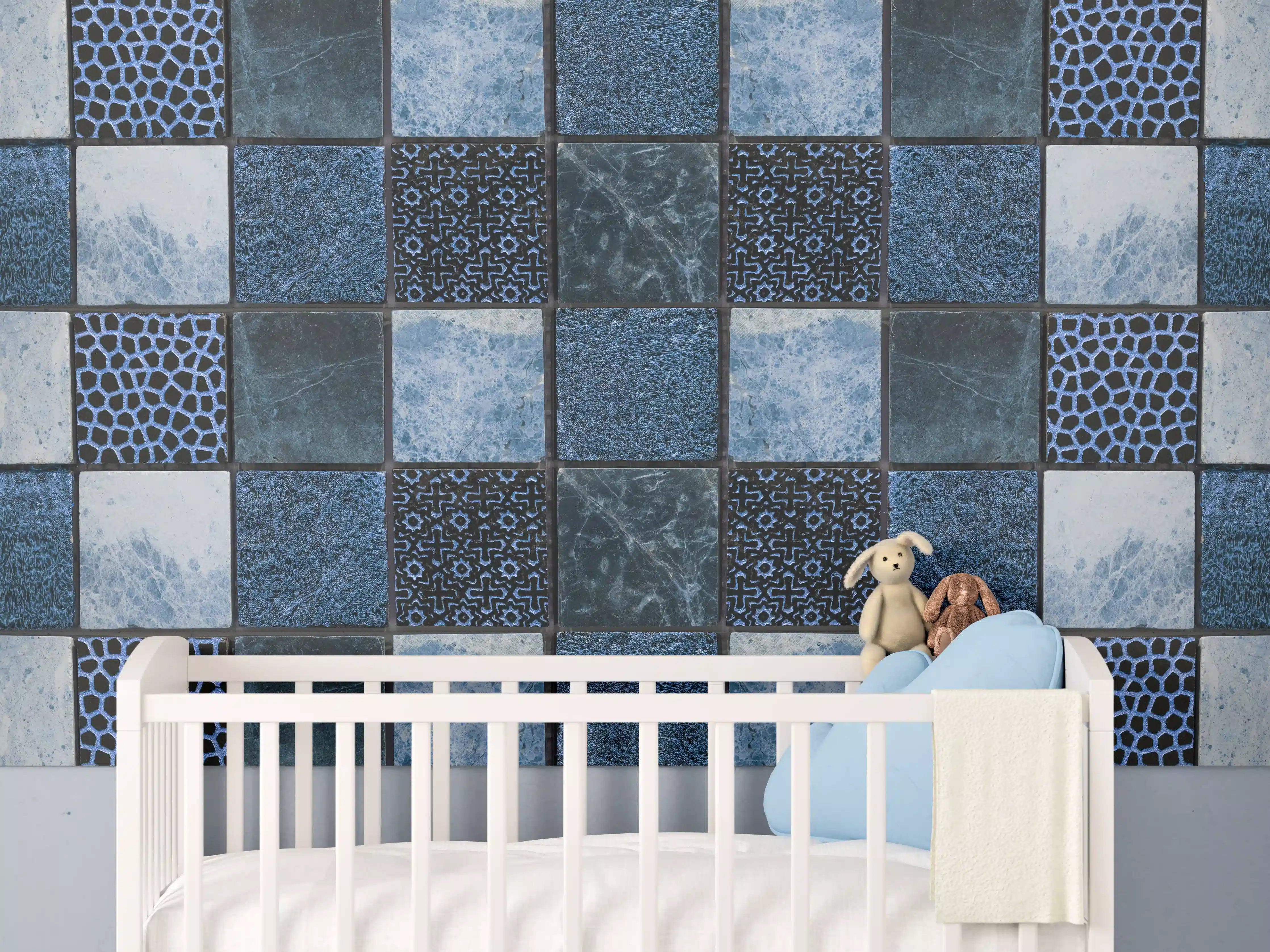 Babyzimmer Wandgestaltung - Bläuliche quadratische Mosaiktextur
