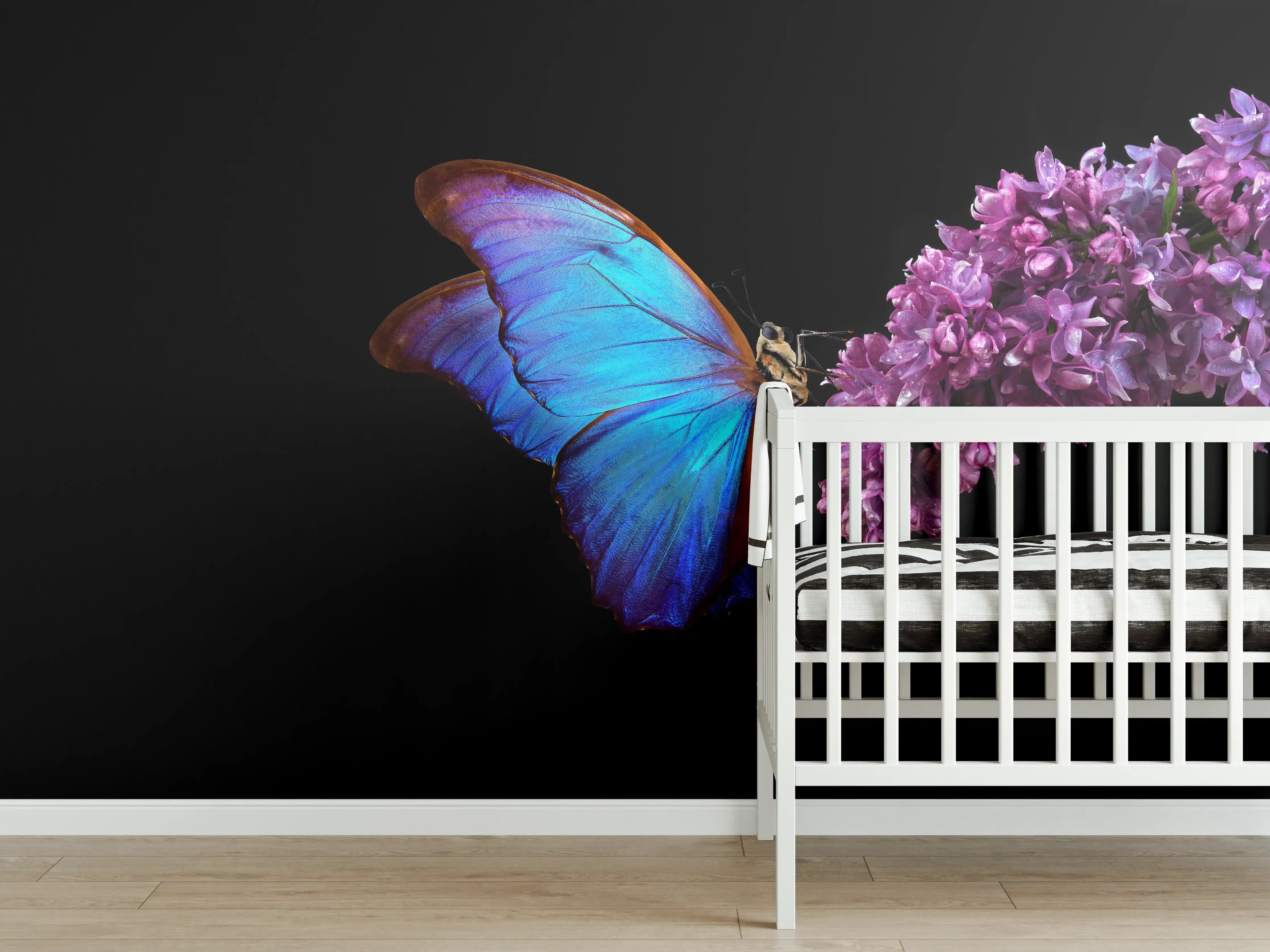 Babyzimmer Wandgestaltung - Bläulicher Schmetterling auf Blume