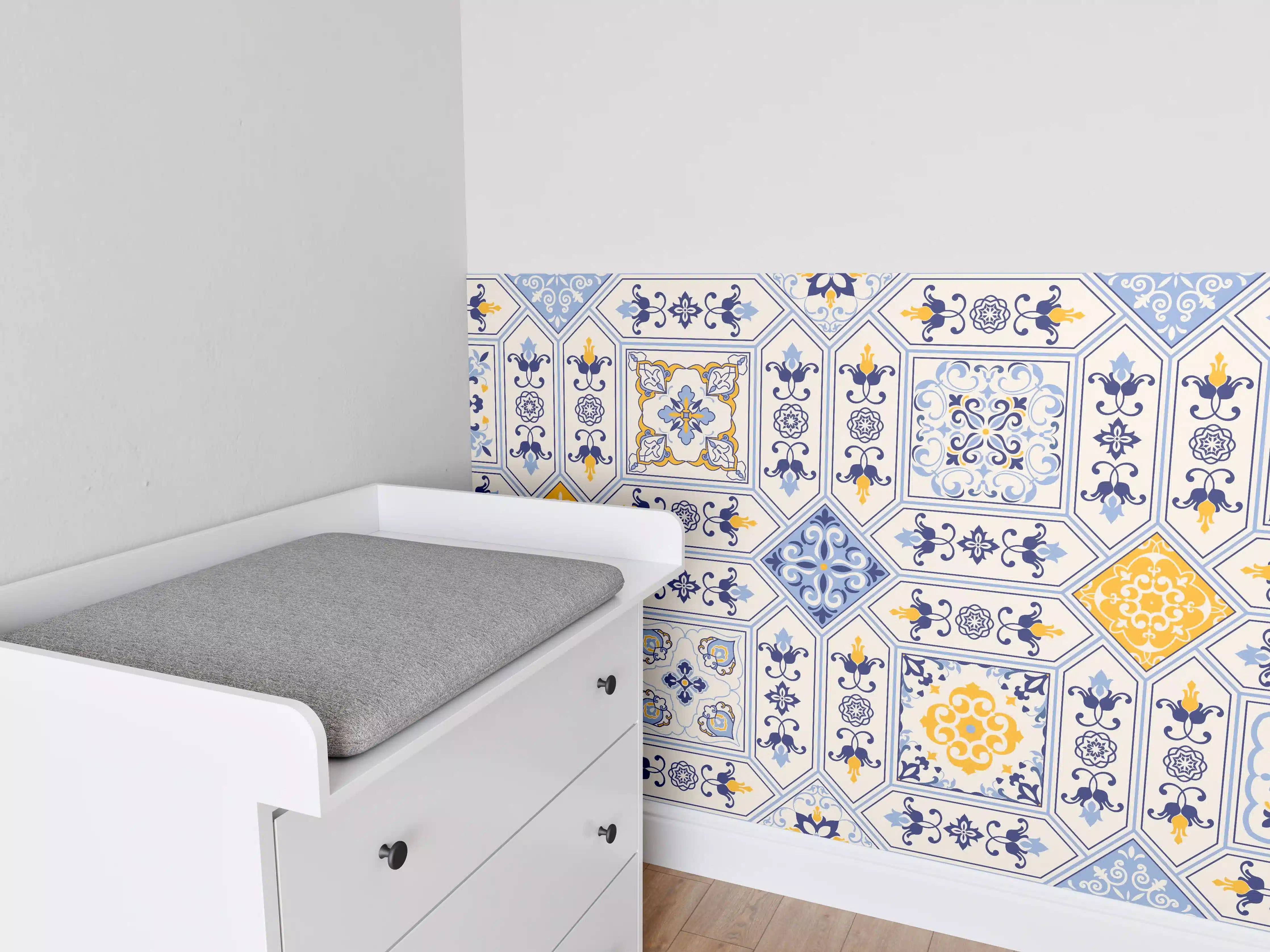 Babyzimmer Wandgestaltung - Blau-Gelbe Fliesen Muster
