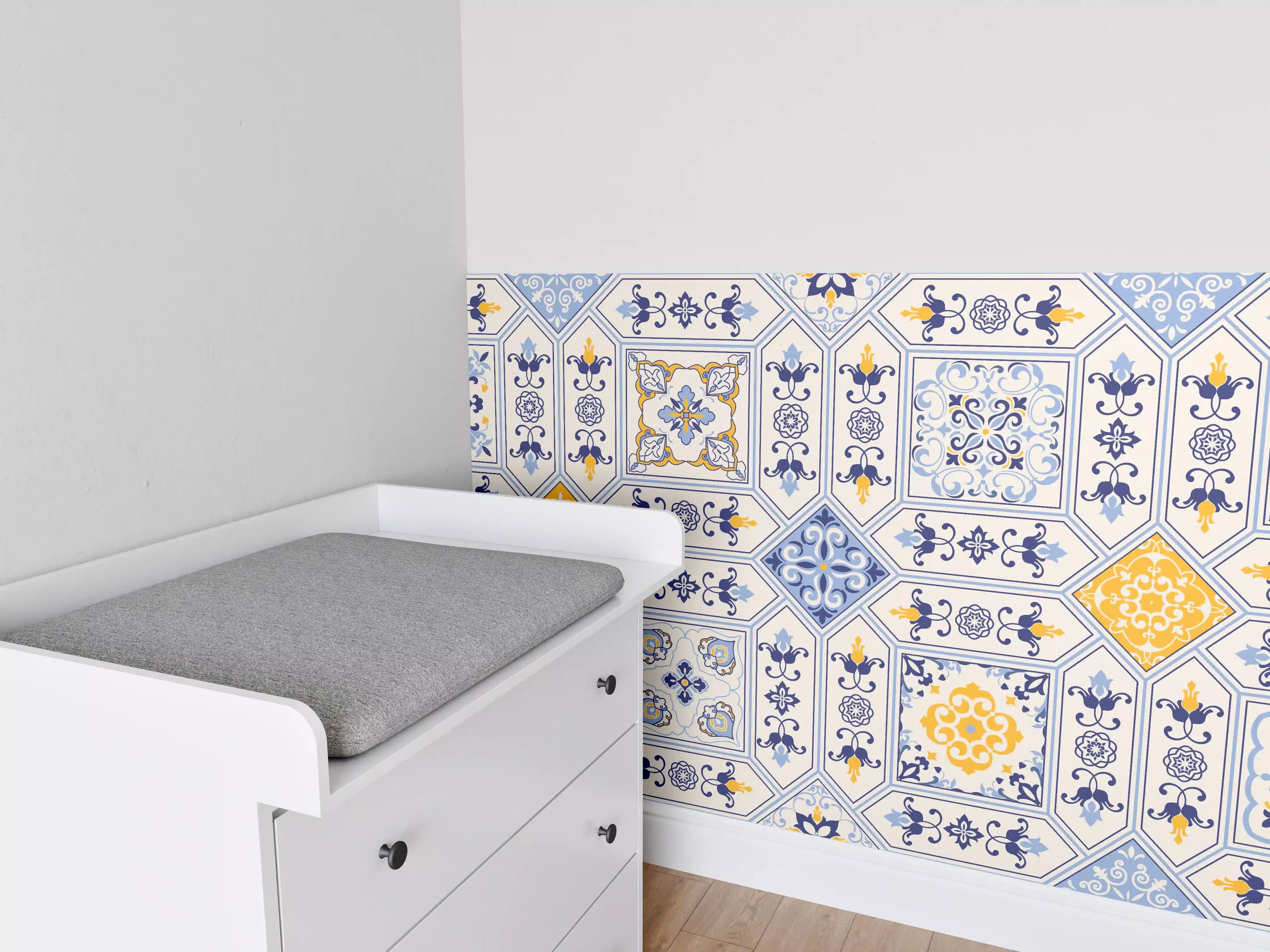 Babyzimmer Wandgestaltung - Blau-Gelbe Fliesenmuster