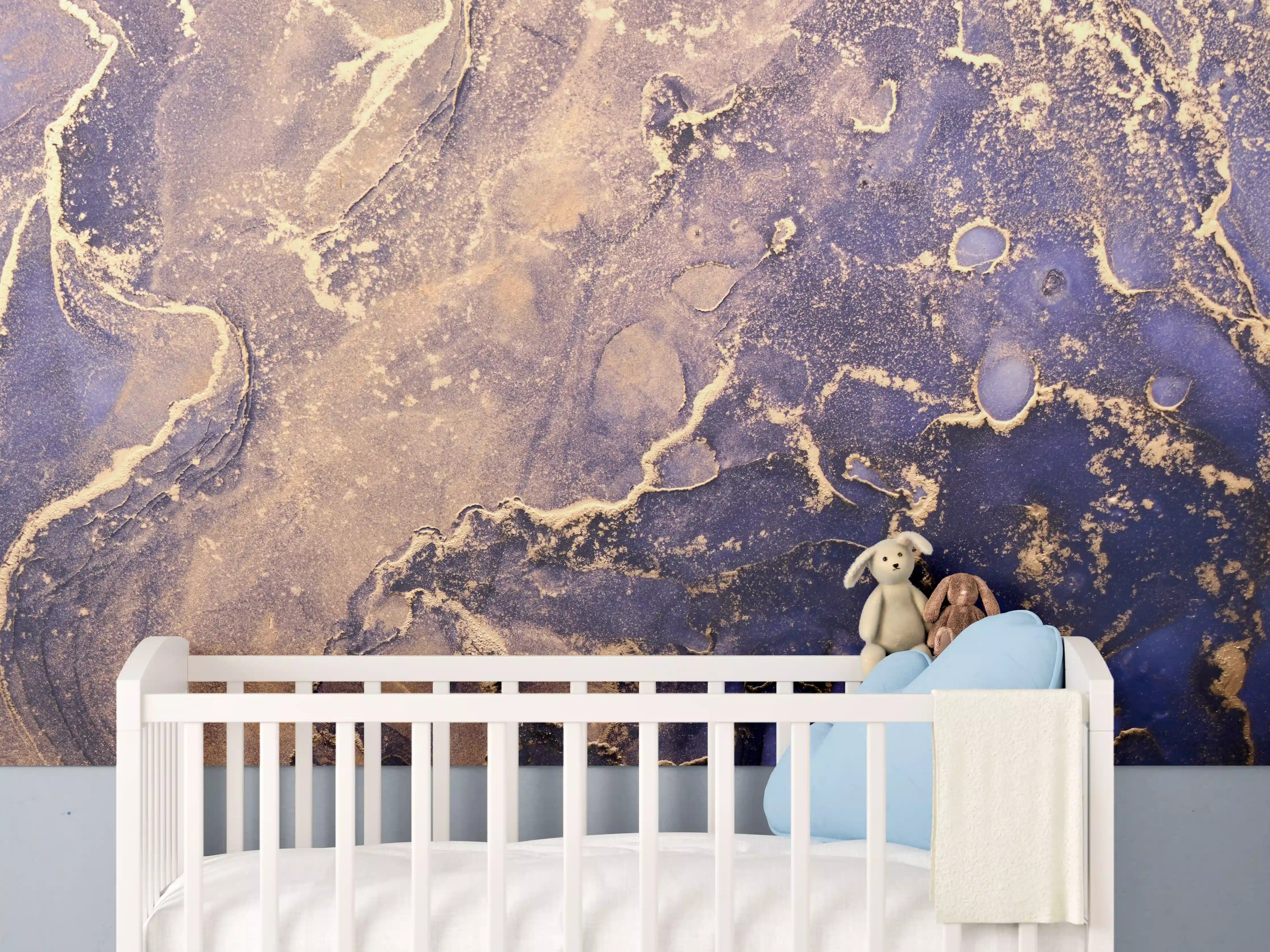 Babyzimmer Wandgestaltung - Blau-Gold-Marble-Textur