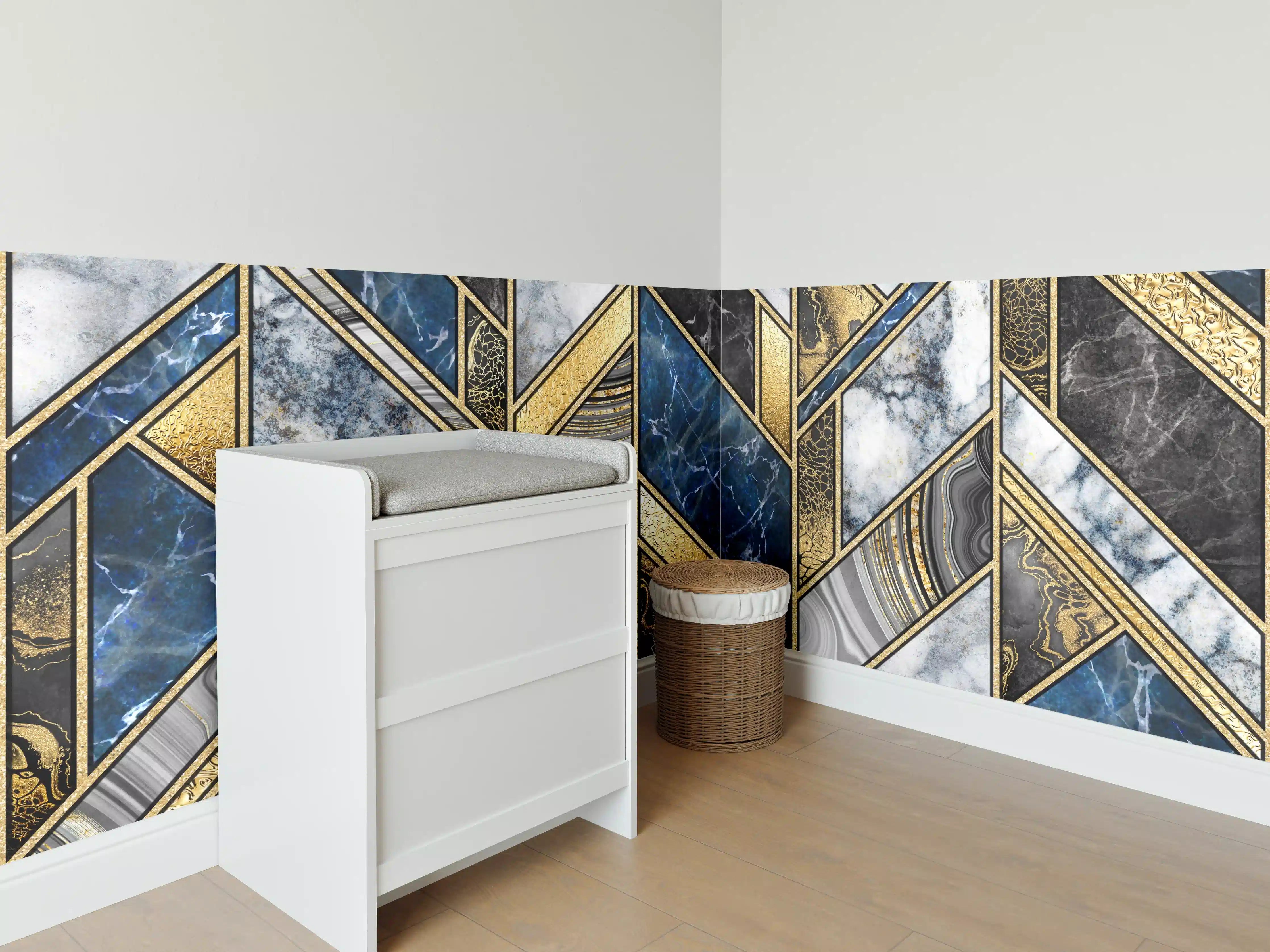 Babyzimmer Wandgestaltung - Blau-Goldenes Art-Deco-Mosaik
