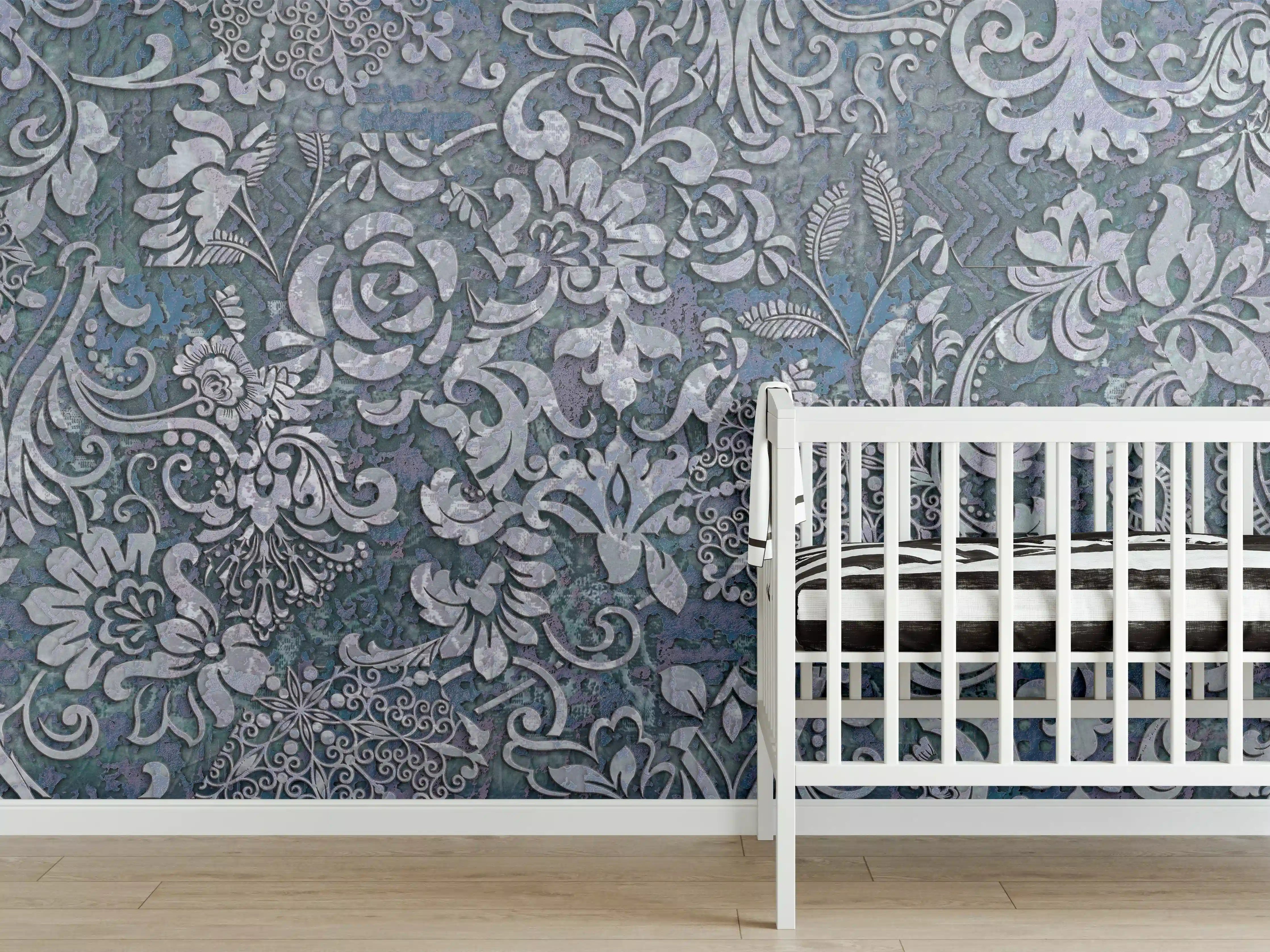 Babyzimmer Wandgestaltung - Blau-Grau Vintage Kunst