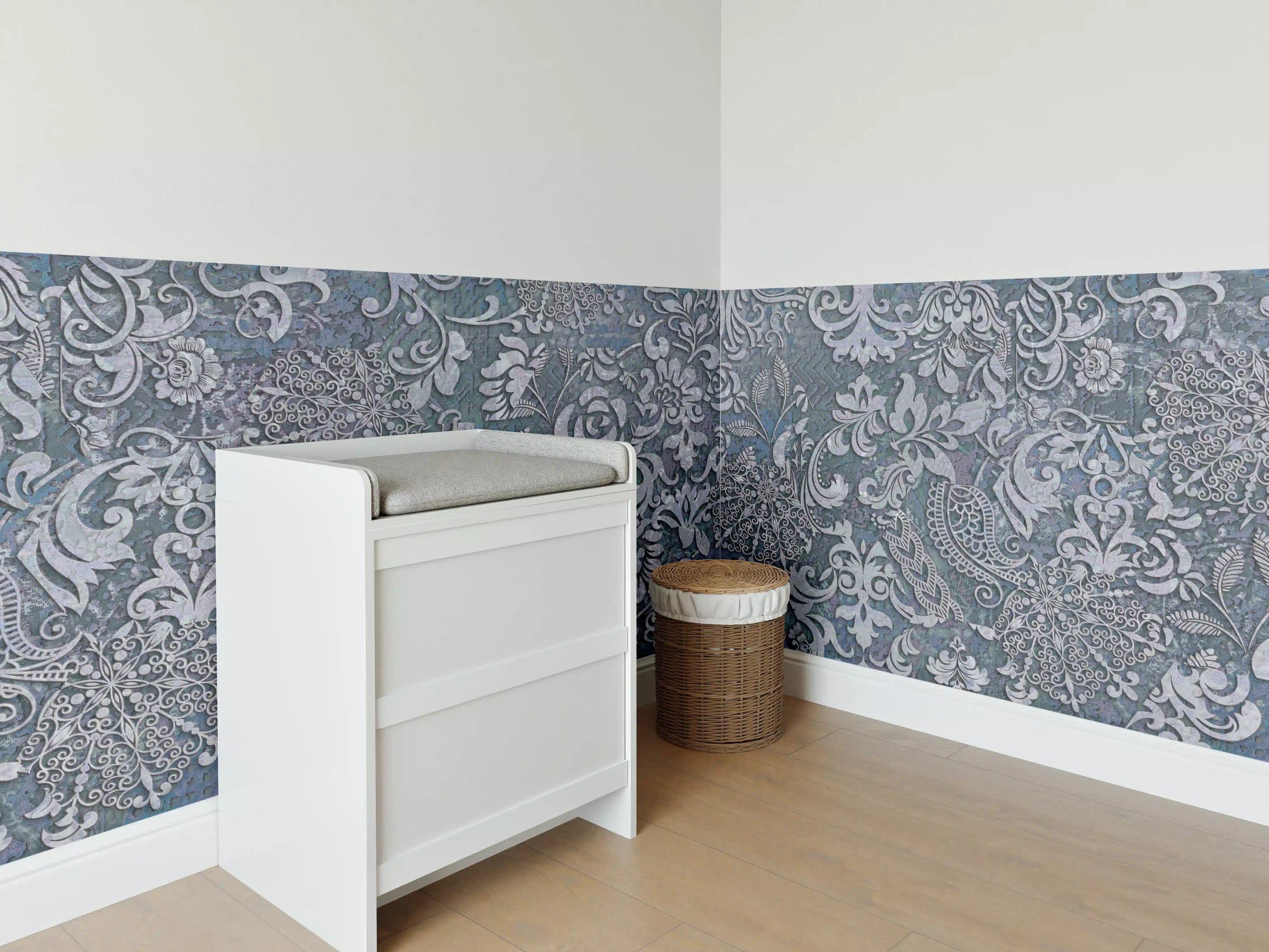 Babyzimmer Wandgestaltung - Blau-Grau Vintage Kunst