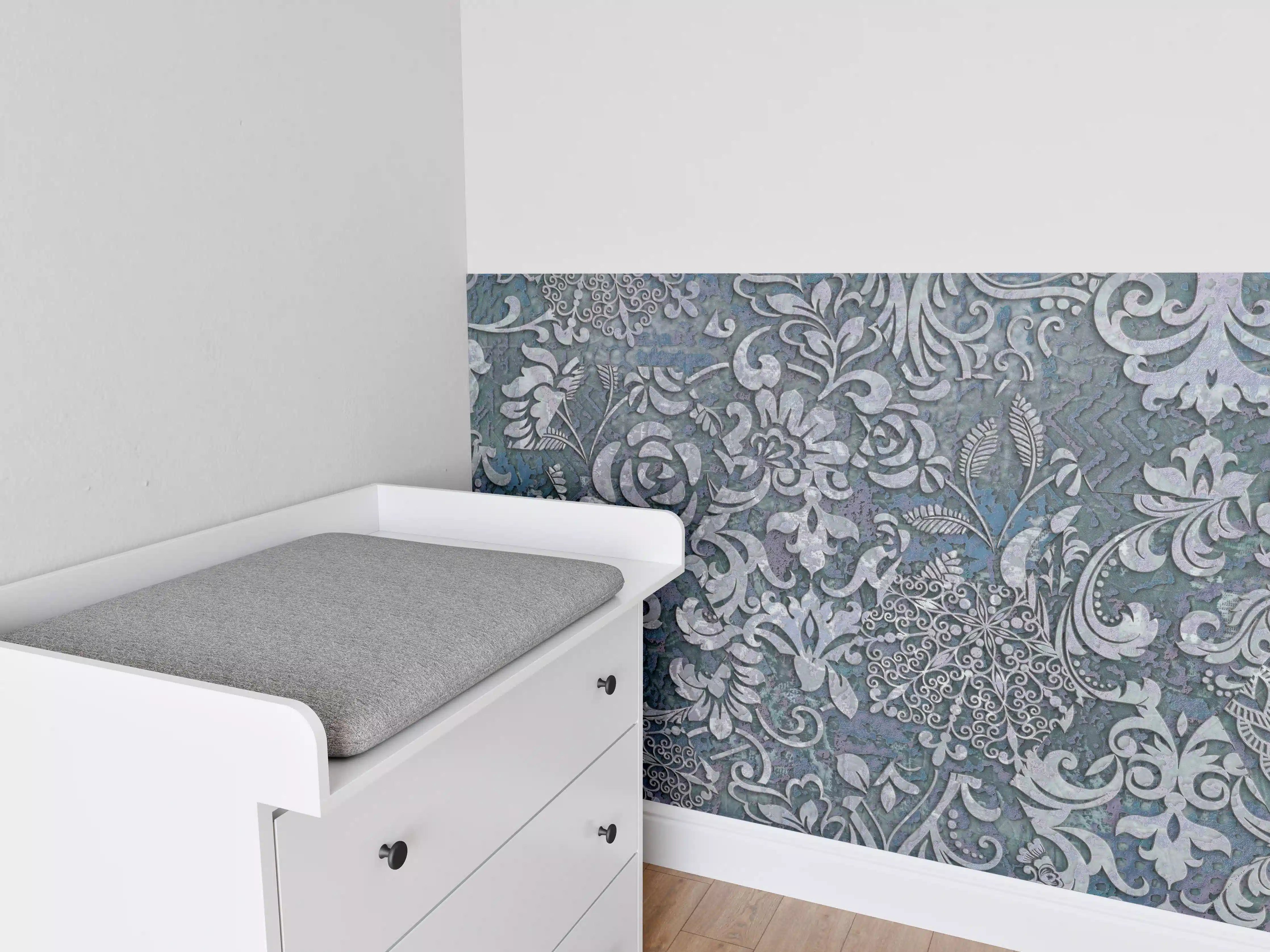 Babyzimmer Wandgestaltung - Blau-Grau Vintage Kunst