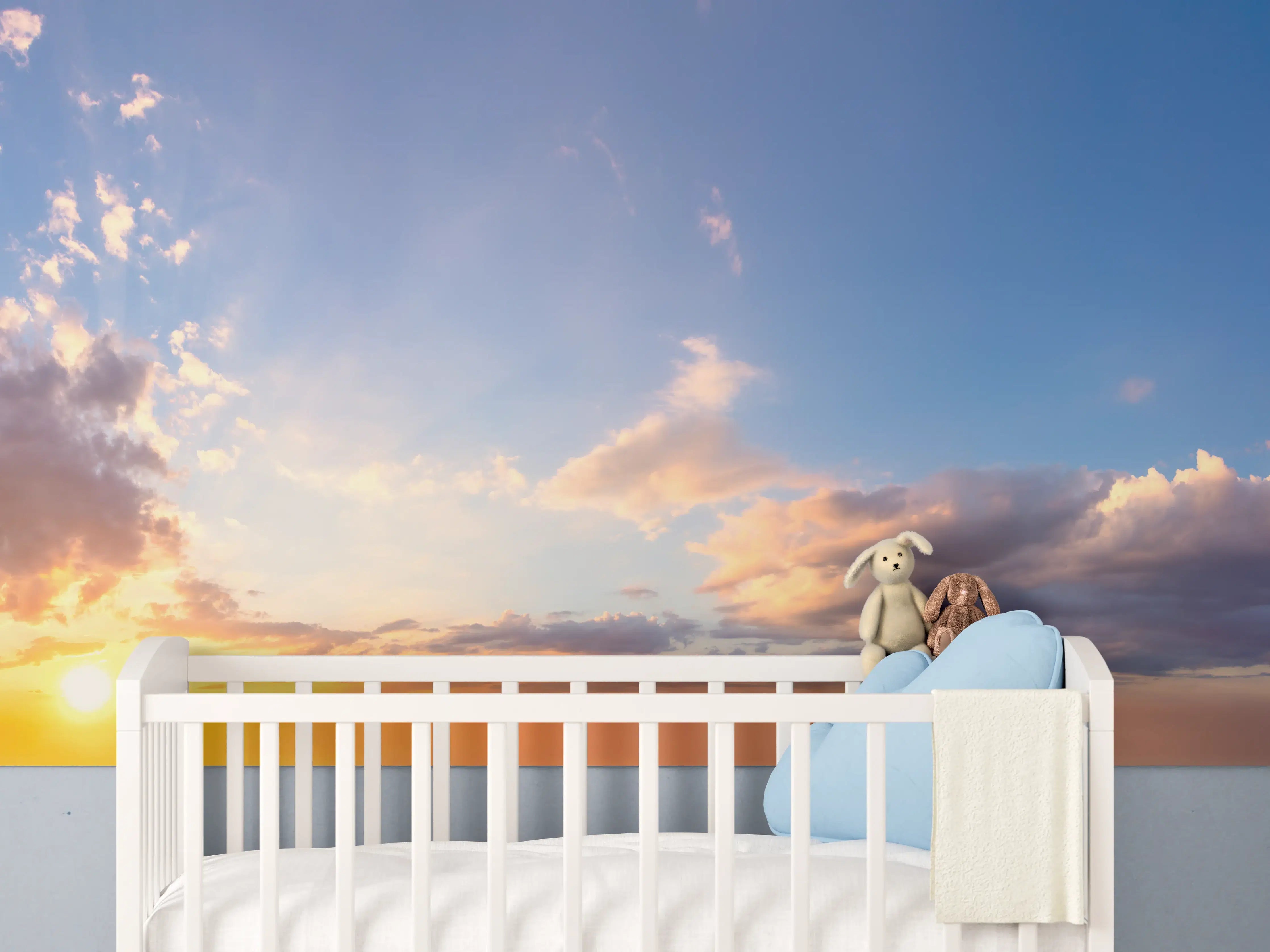 Babyzimmer Wandgestaltung - Blau-Orange Sonnenuntergang