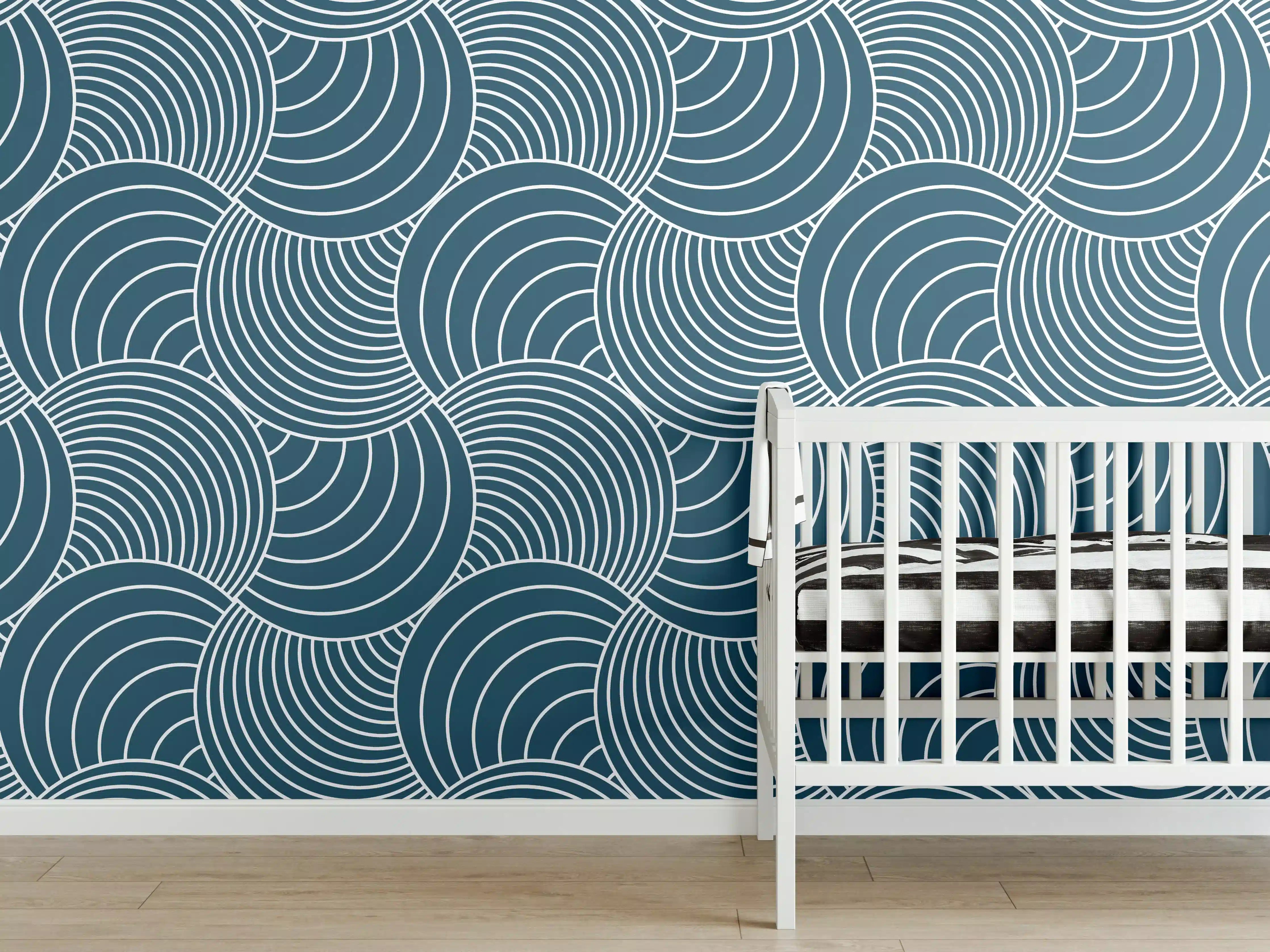 Babyzimmer Wandgestaltung - Blau Petrolio Wellenmuster