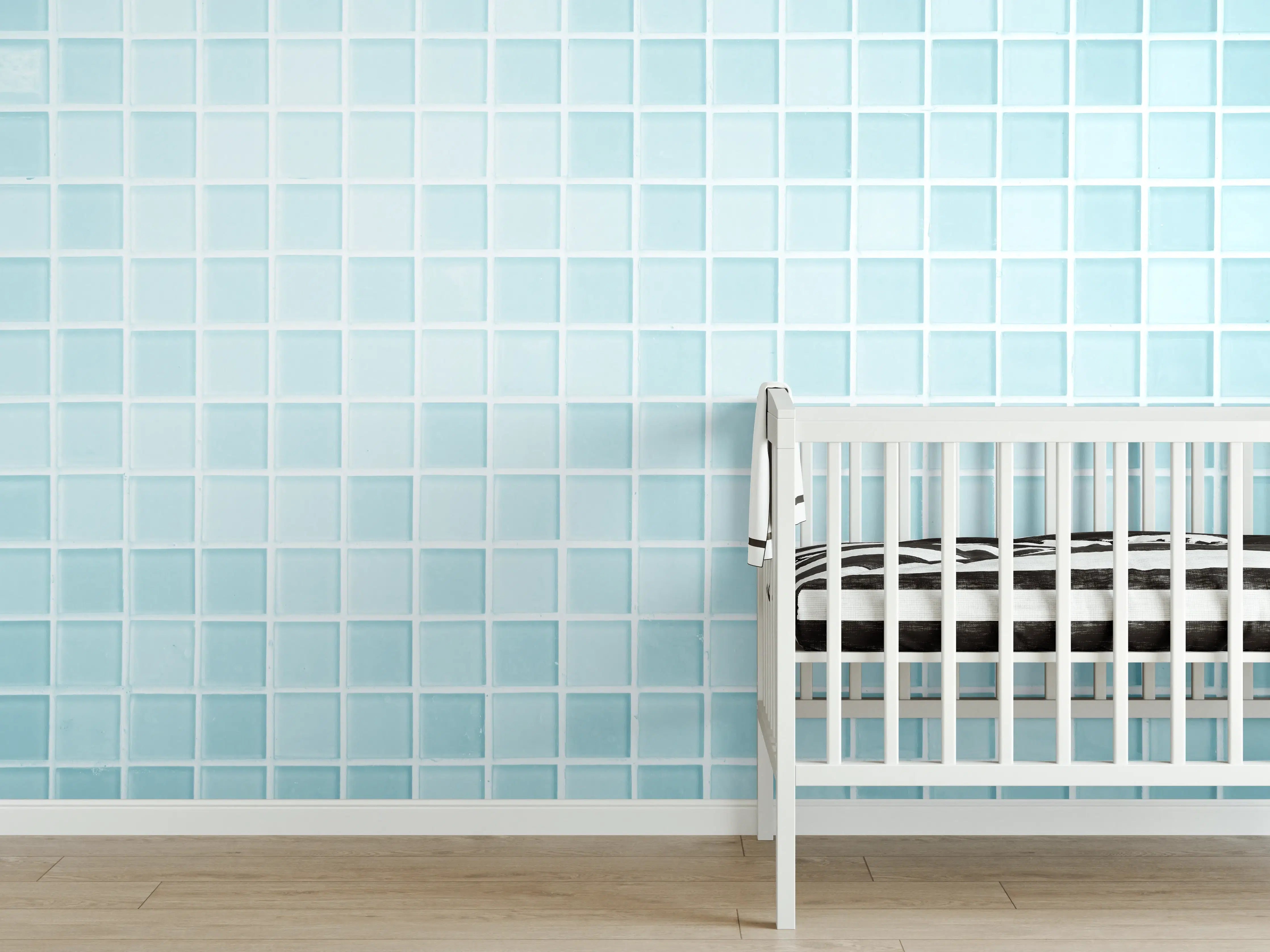 Babyzimmer Wandgestaltung - Blau-Weiße Keramikfliesen