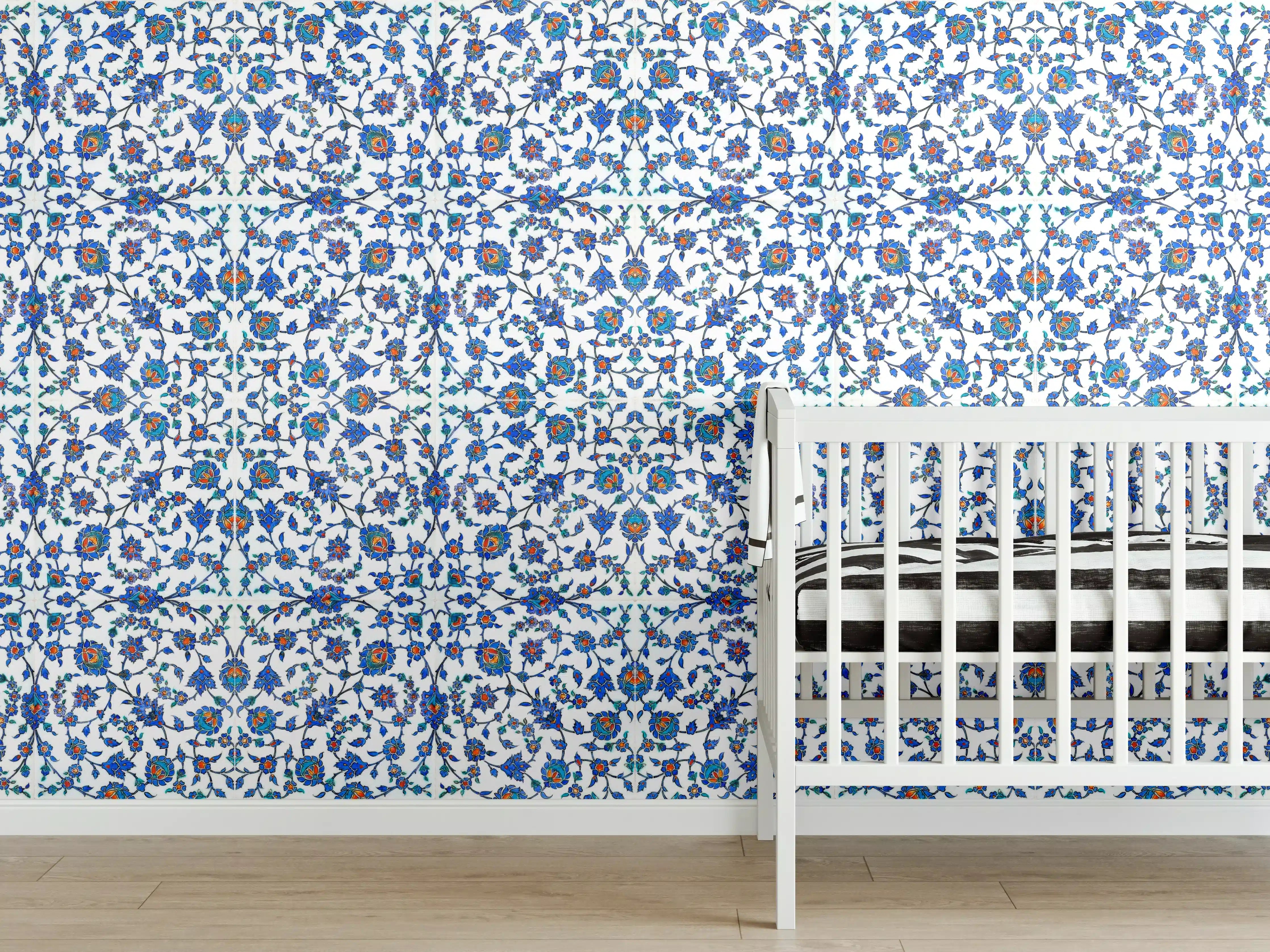 Babyzimmer Wandgestaltung - Blau-Weißes Musterdesign
