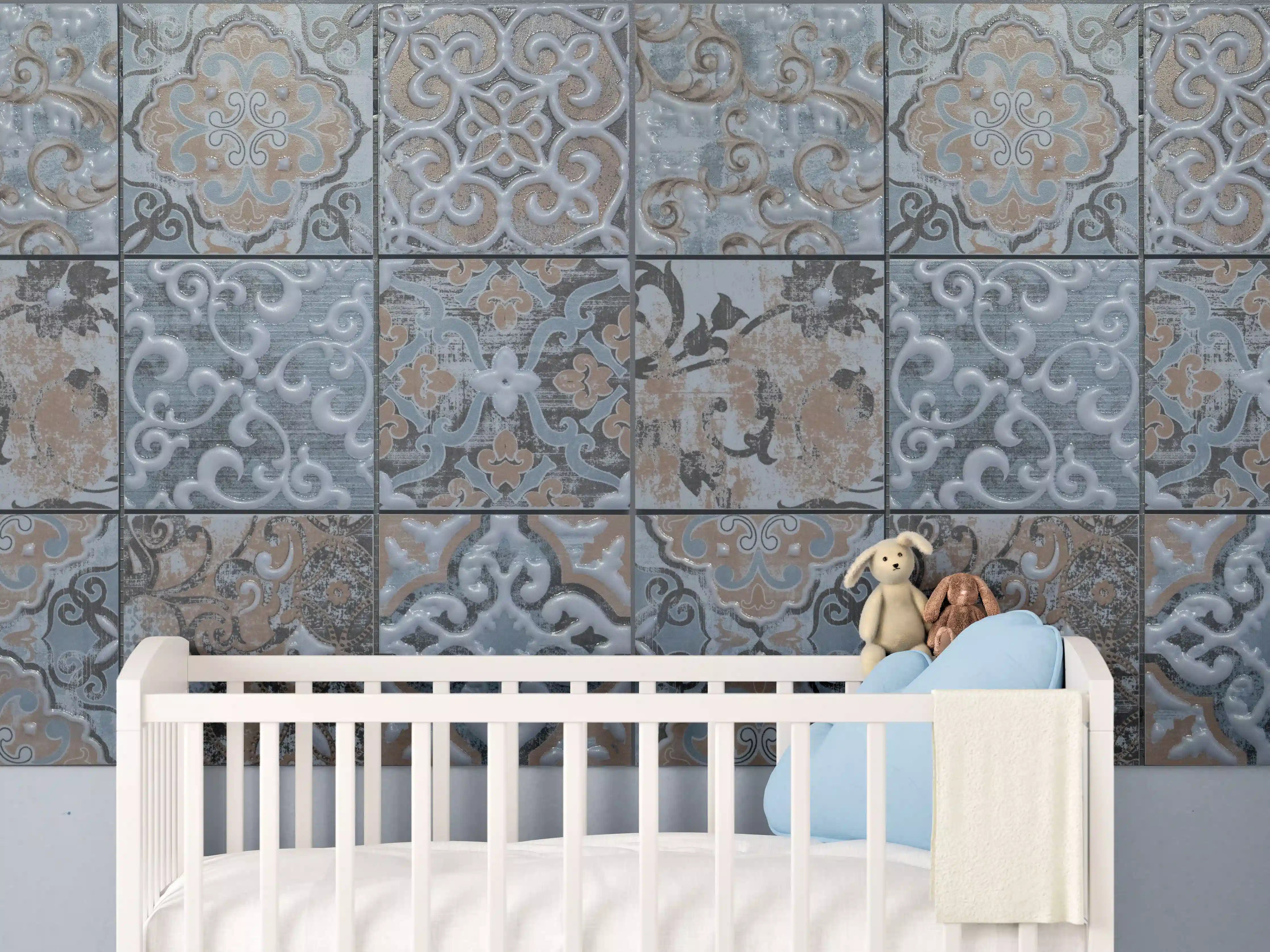 Babyzimmer Wandgestaltung - Blau geometrische Mosaik Fliesen