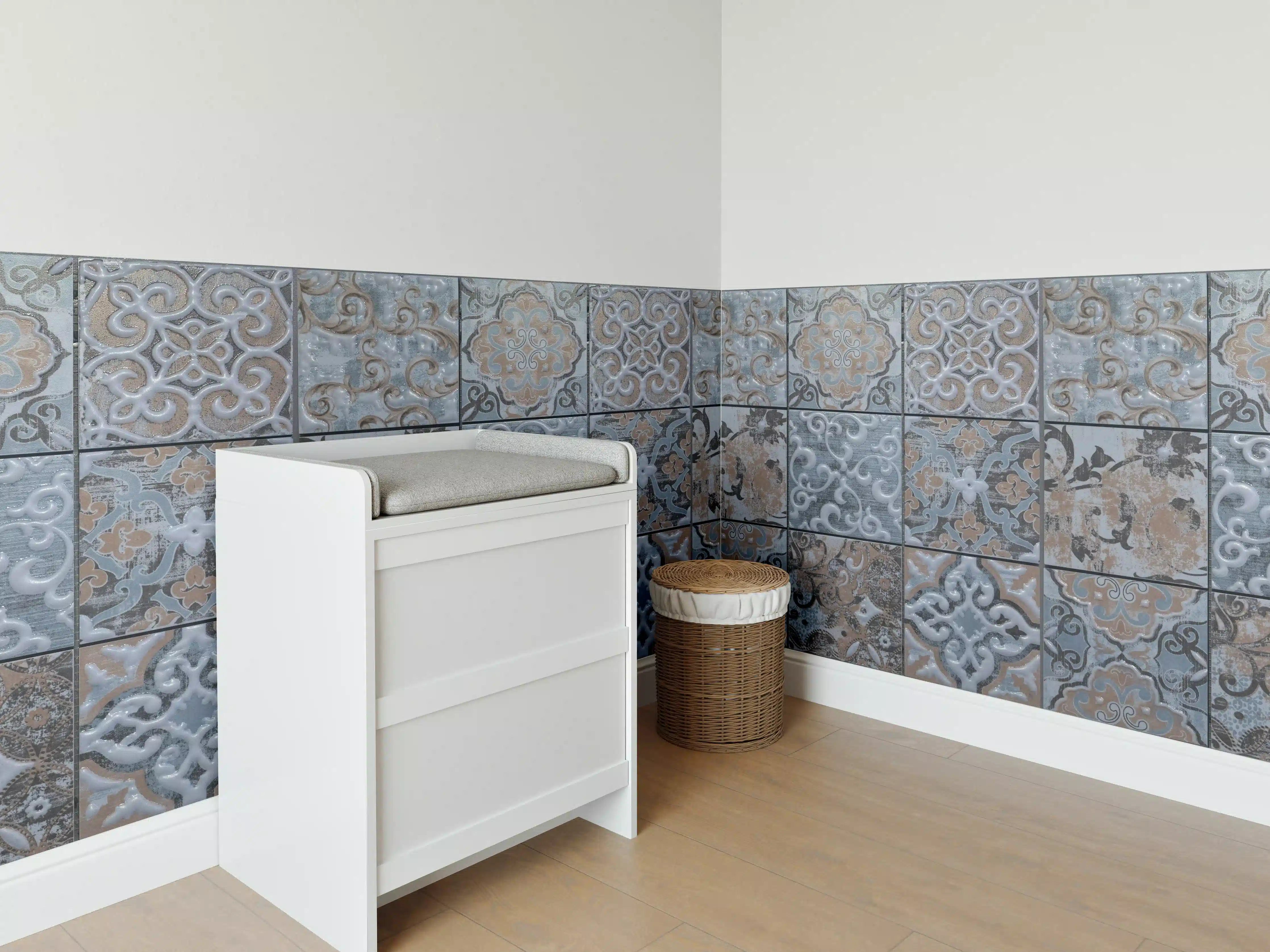 Babyzimmer Wandgestaltung - Blau geometrische Mosaik Fliesen