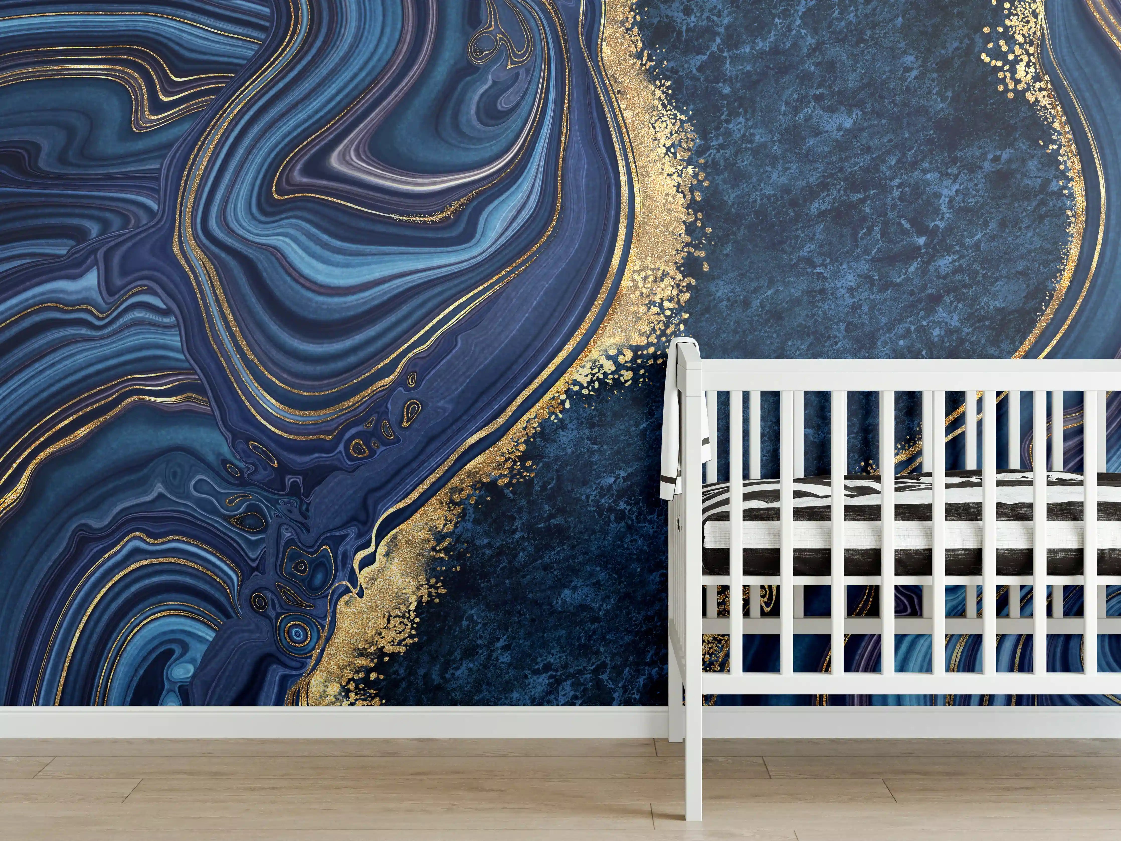 Babyzimmer Wandgestaltung - Blau goldenes Mosaik Design aus Marmor
