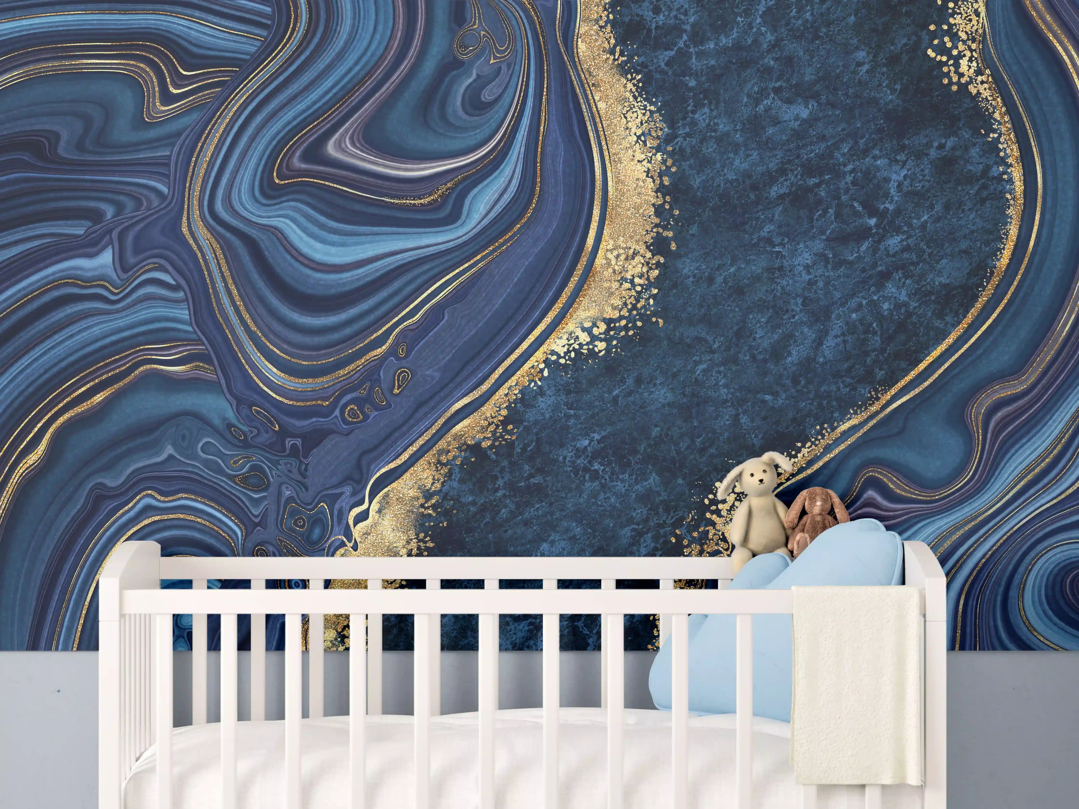 Babyzimmer Wandgestaltung - Blau goldenes Mosaik Design aus Marmor