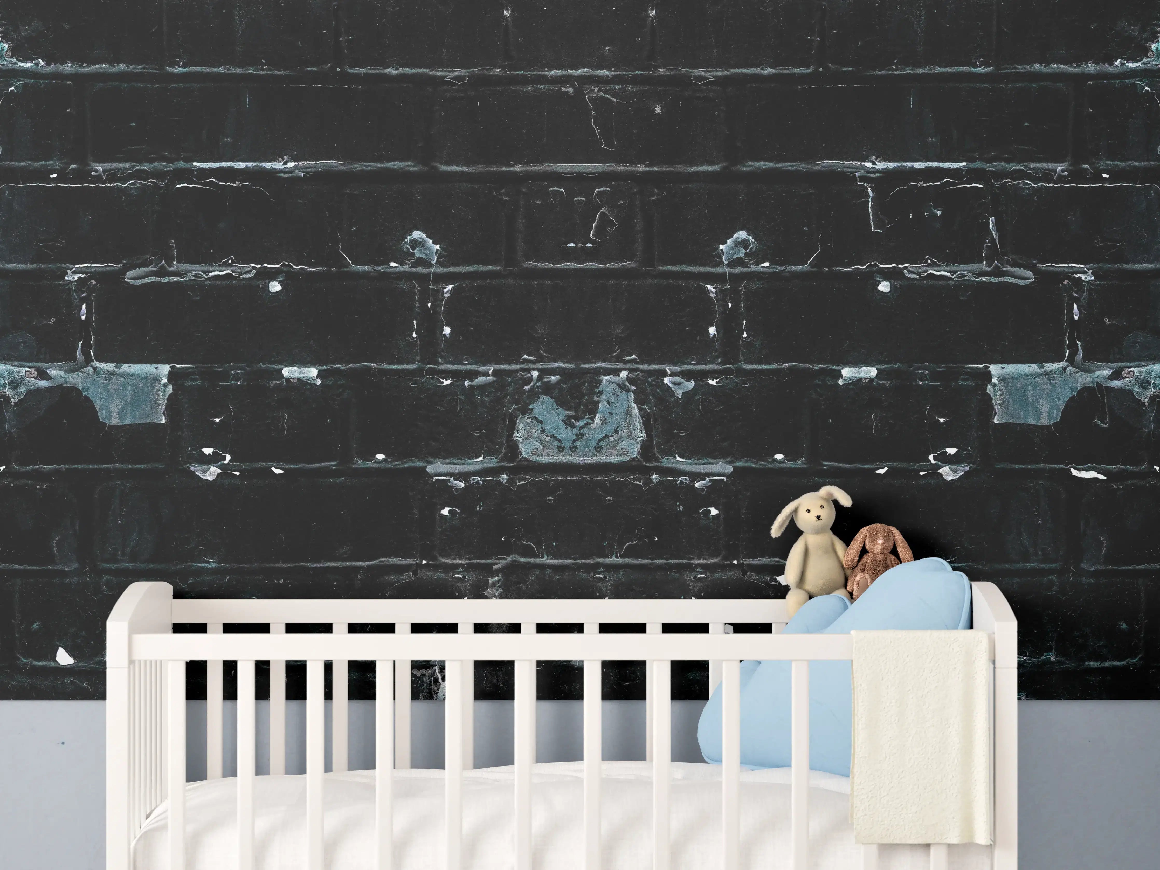 Babyzimmer Wandgestaltung - Blau schwarz beschädigte Ziegelwand