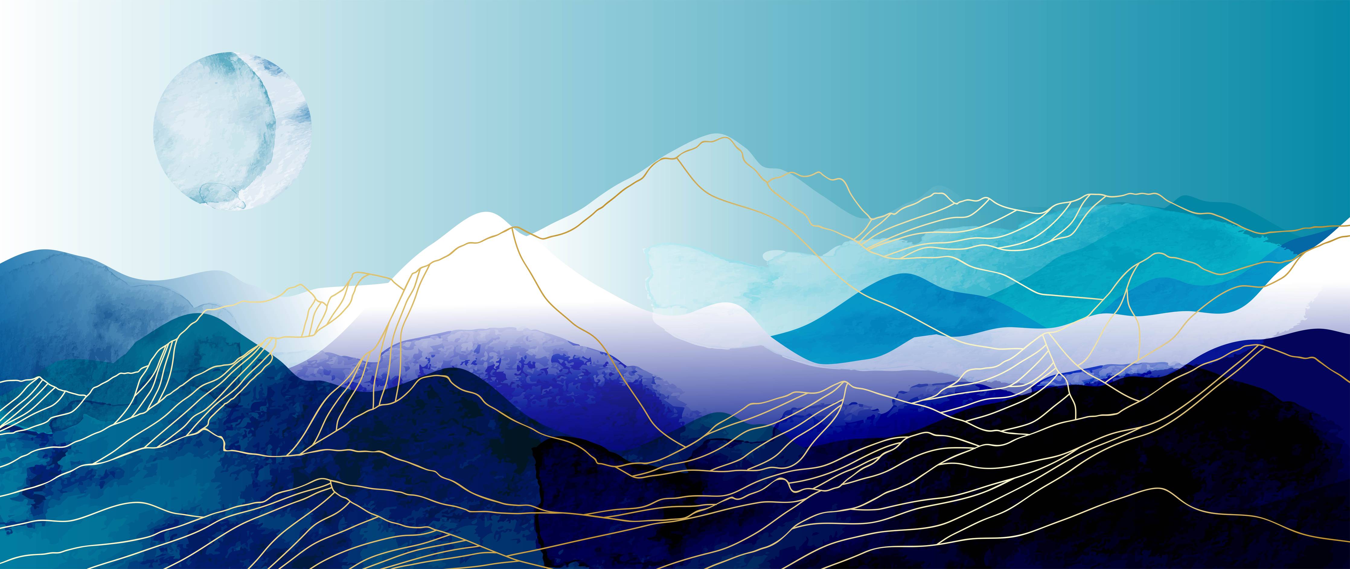 Babyzimmer Wandgestaltung-Blaue Berge Aquarell Illustration