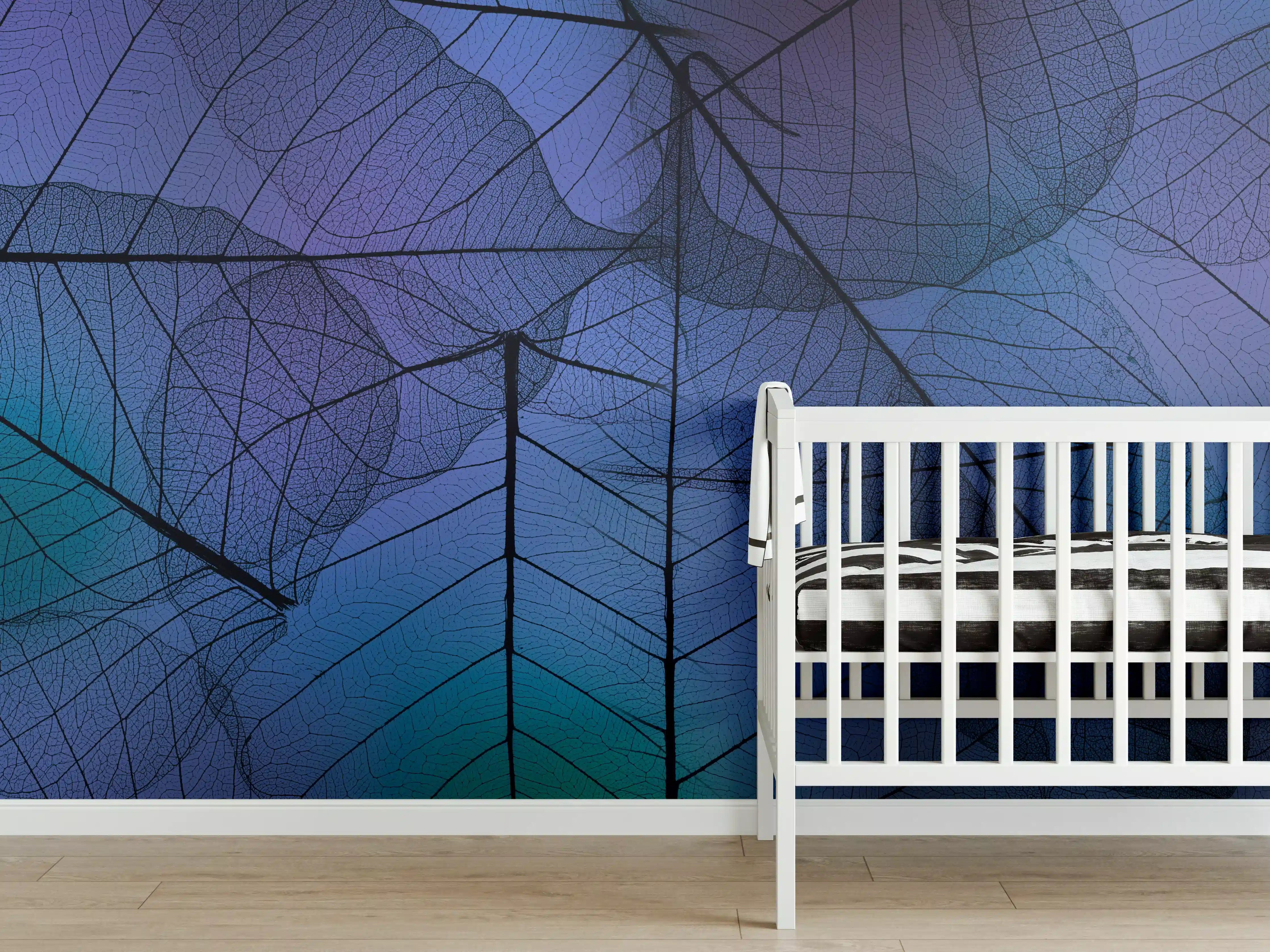 Babyzimmer Wandgestaltung - Blaue Blattadern Textur Makro