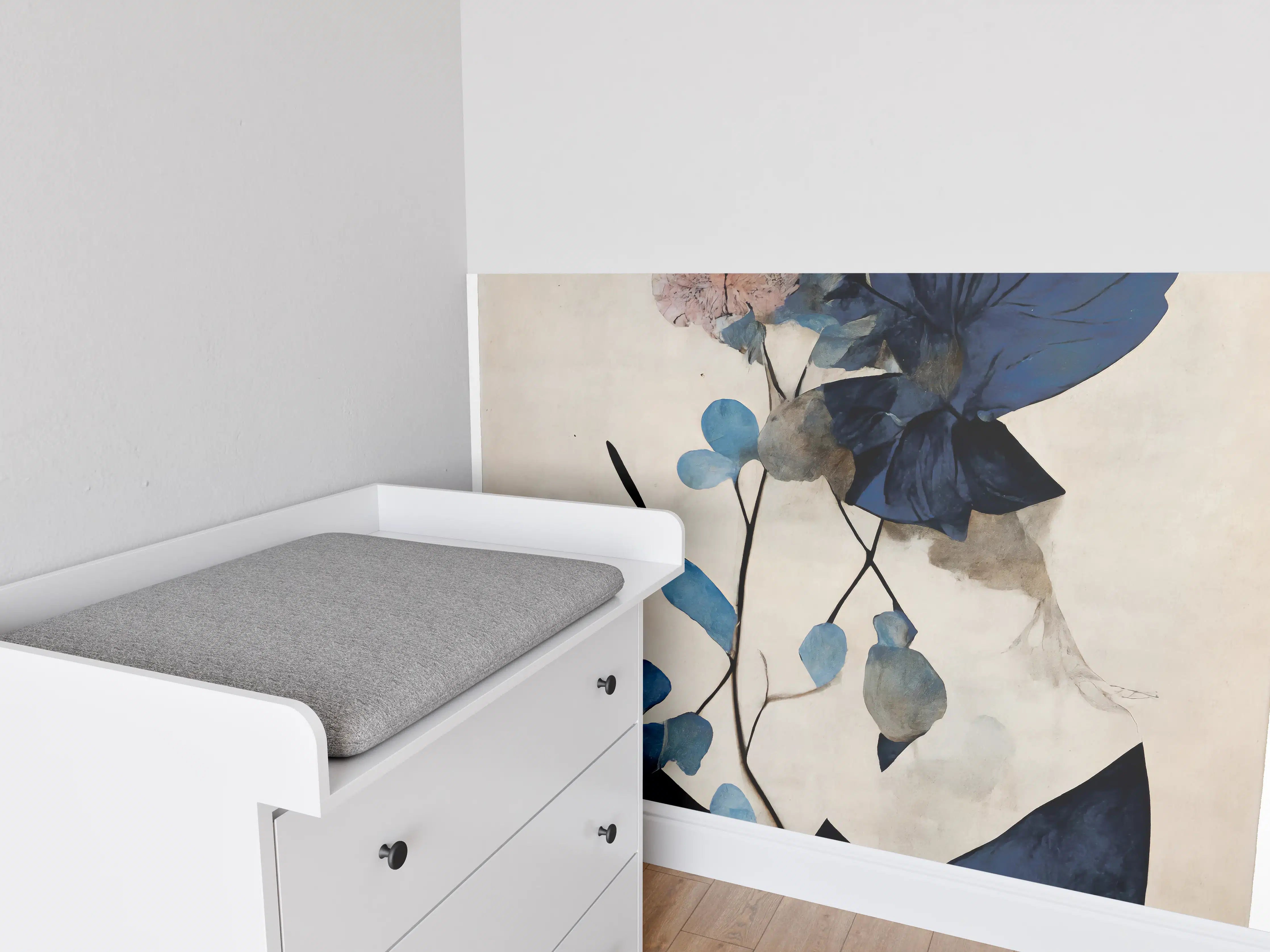 Babyzimmer Wandgestaltung - Blaue Blüten - Floral