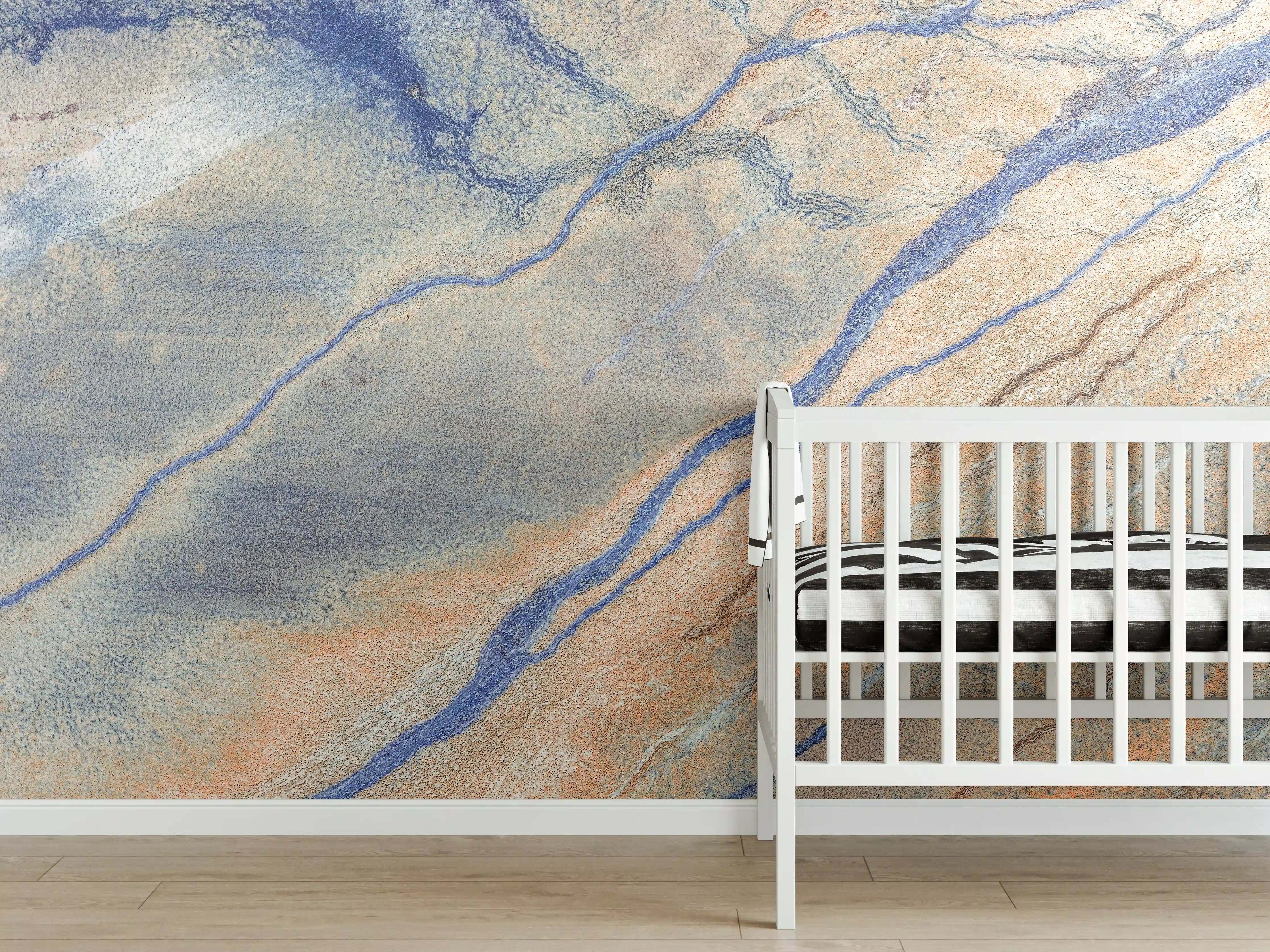 Babyzimmer Wandgestaltung - Blaue Flusslandschaft aus der Luft