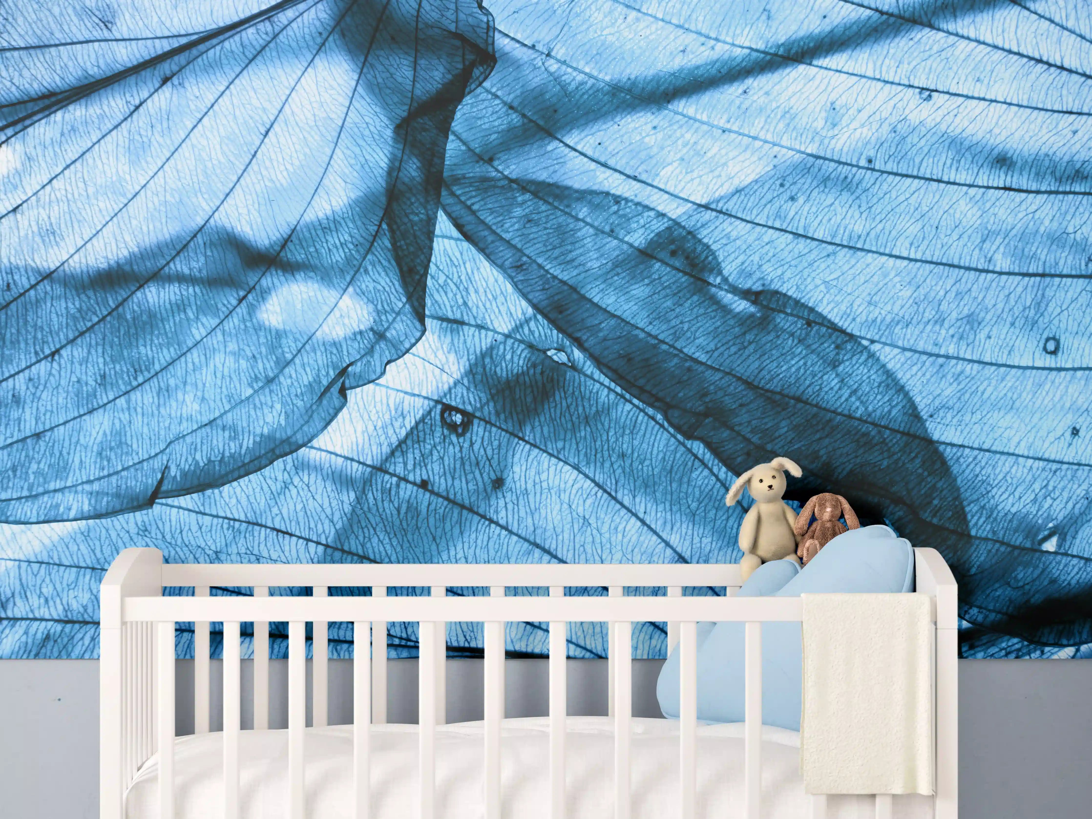 Babyzimmer Wandgestaltung - Blaue Herbstlaub-Makrotextur