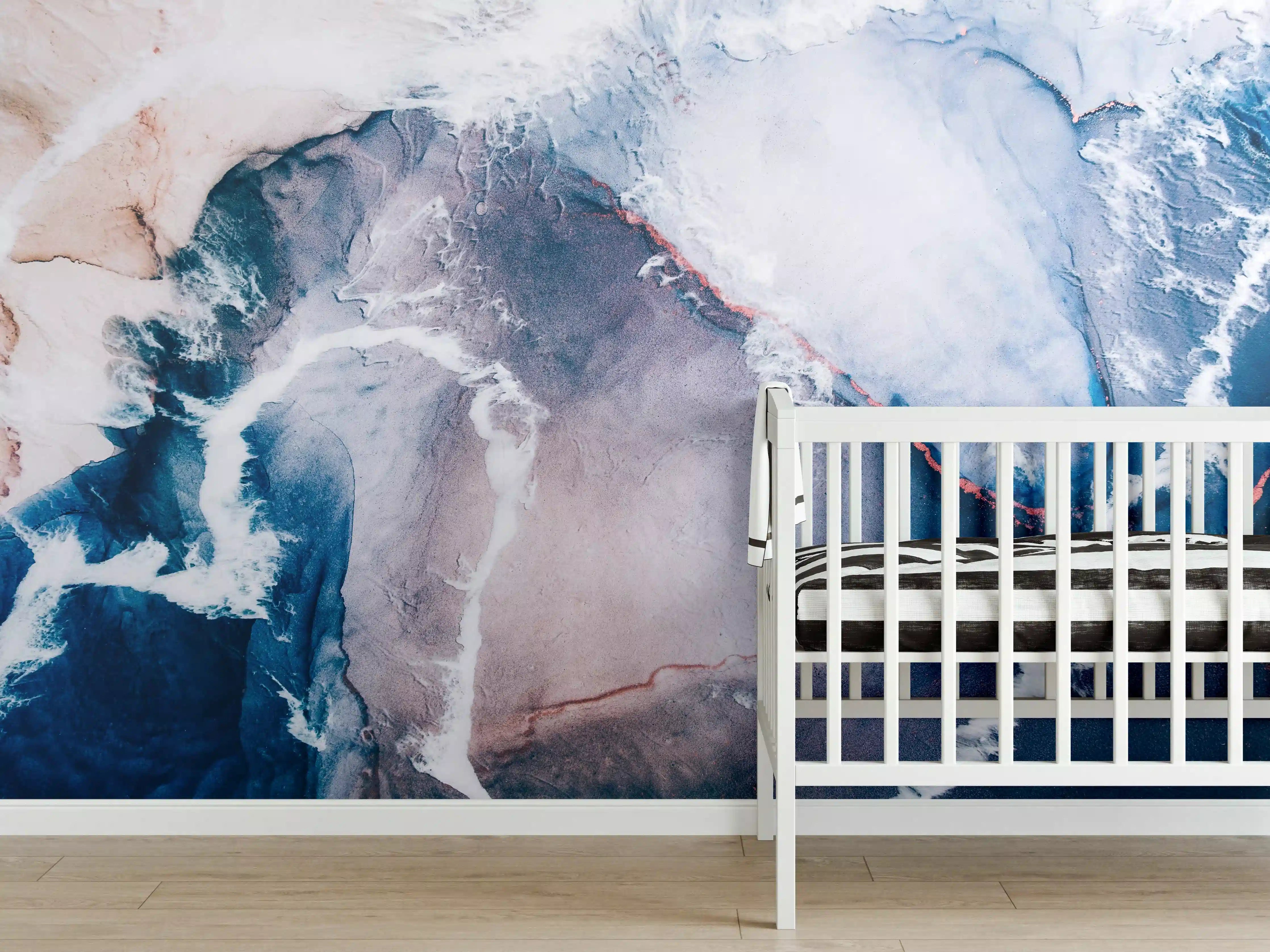 Babyzimmer Wandgestaltung - Blaue Marmorwasser Textur