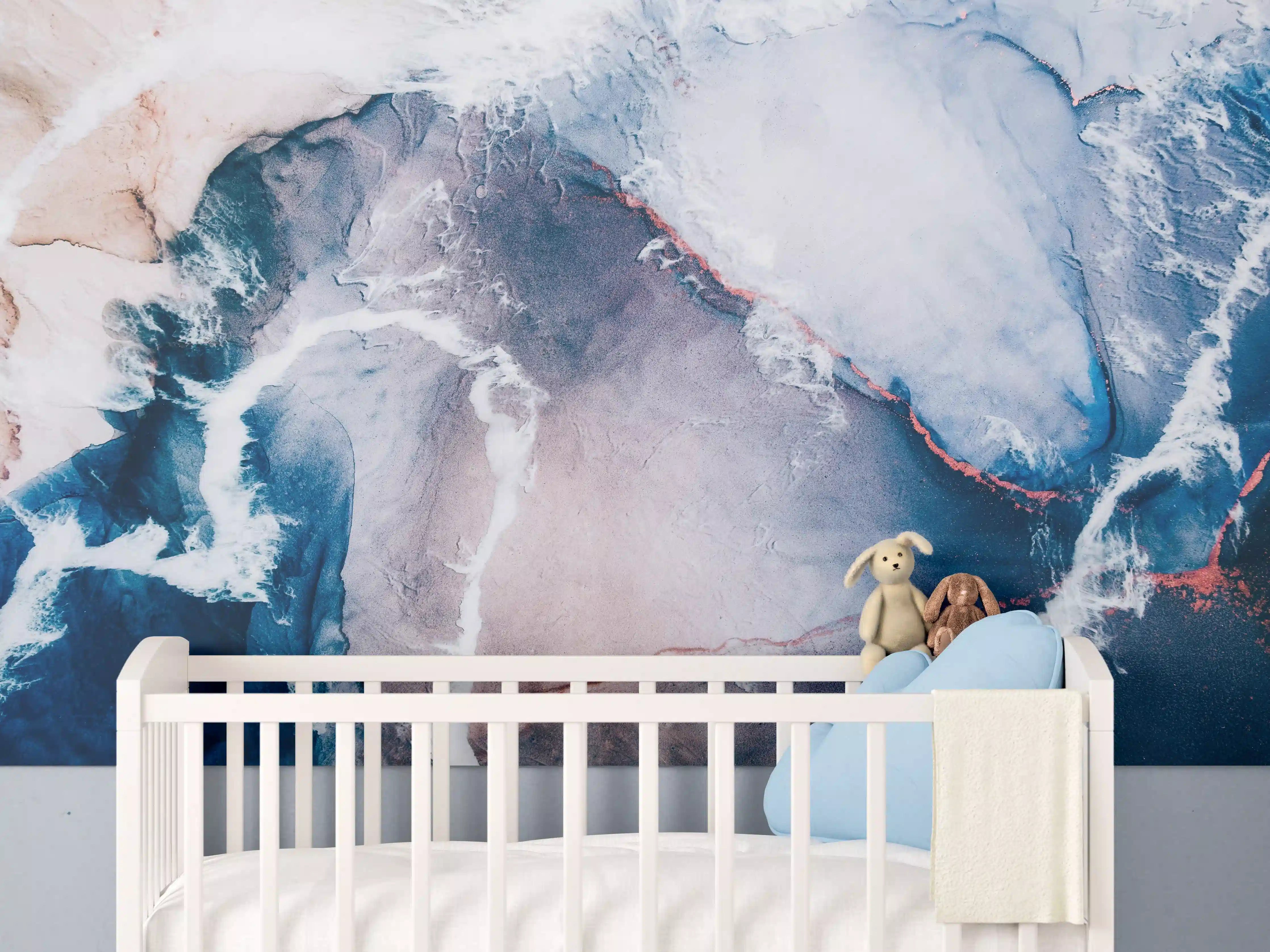 Babyzimmer Wandgestaltung - Blaue Marmorwasser Textur
