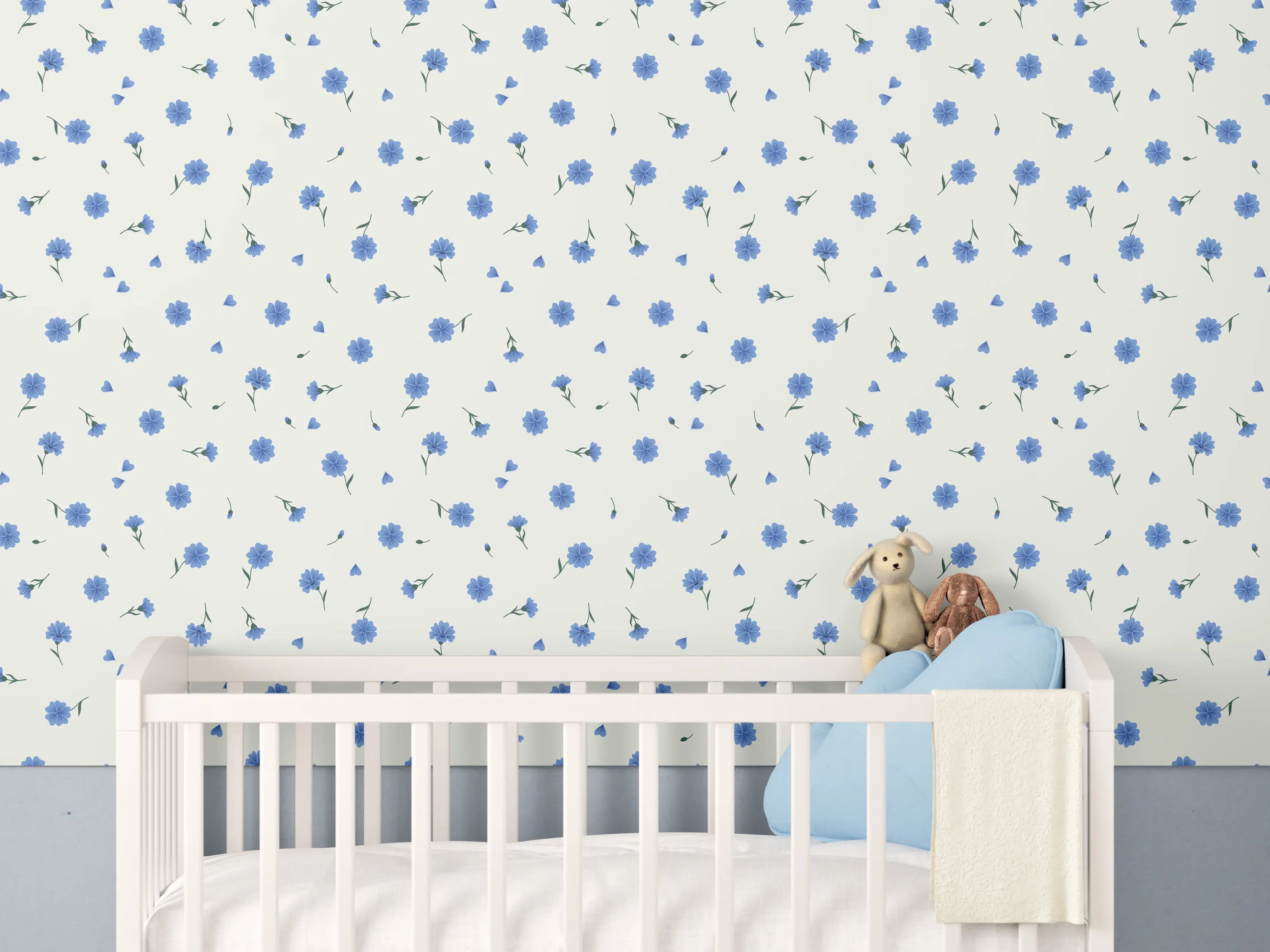 Babyzimmer Wandgestaltung - Blaue Punkte auf weißem Hintergrund
