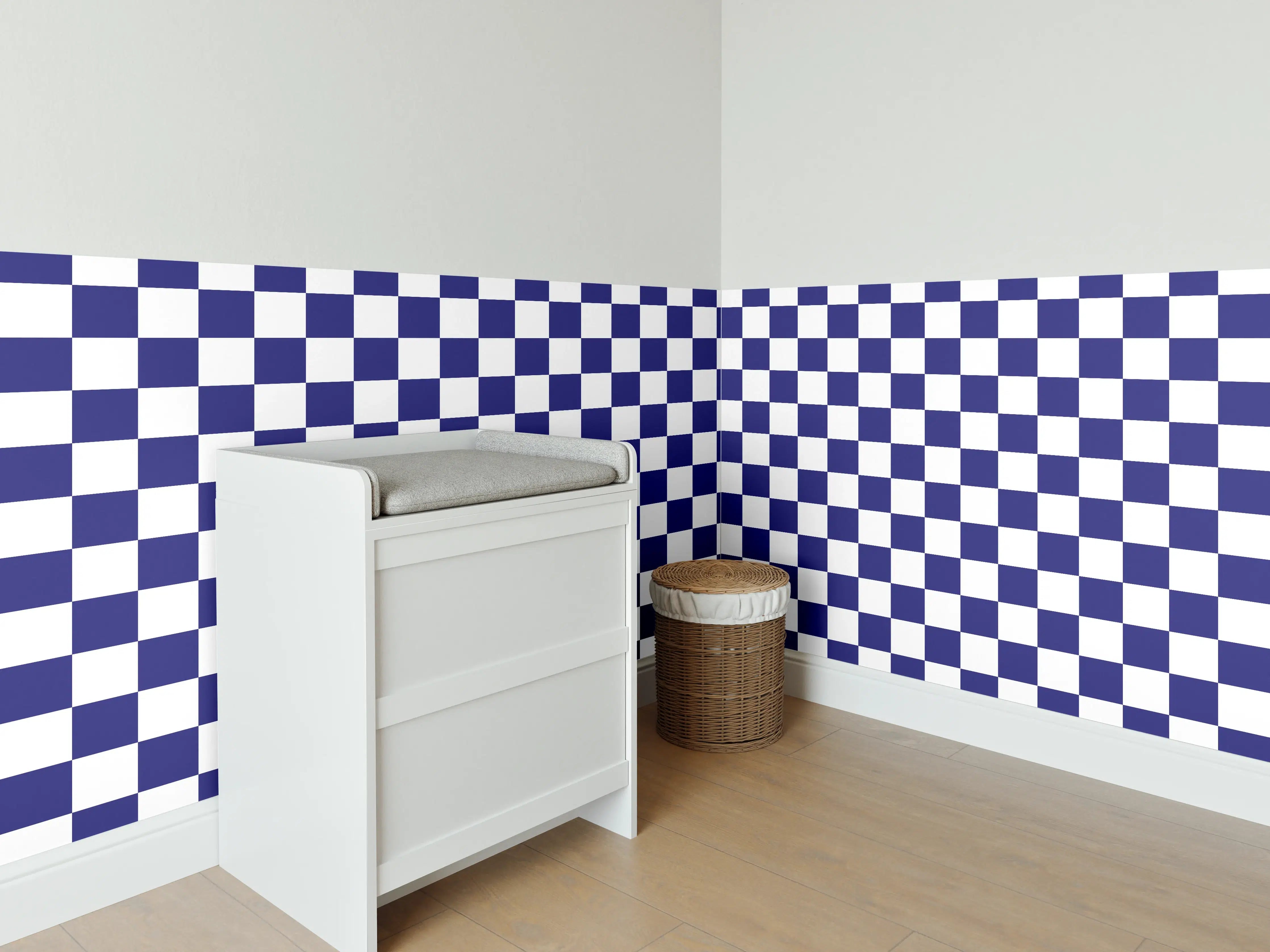 Babyzimmer Wandgestaltung - Blaue Retro-Muster Fliesen