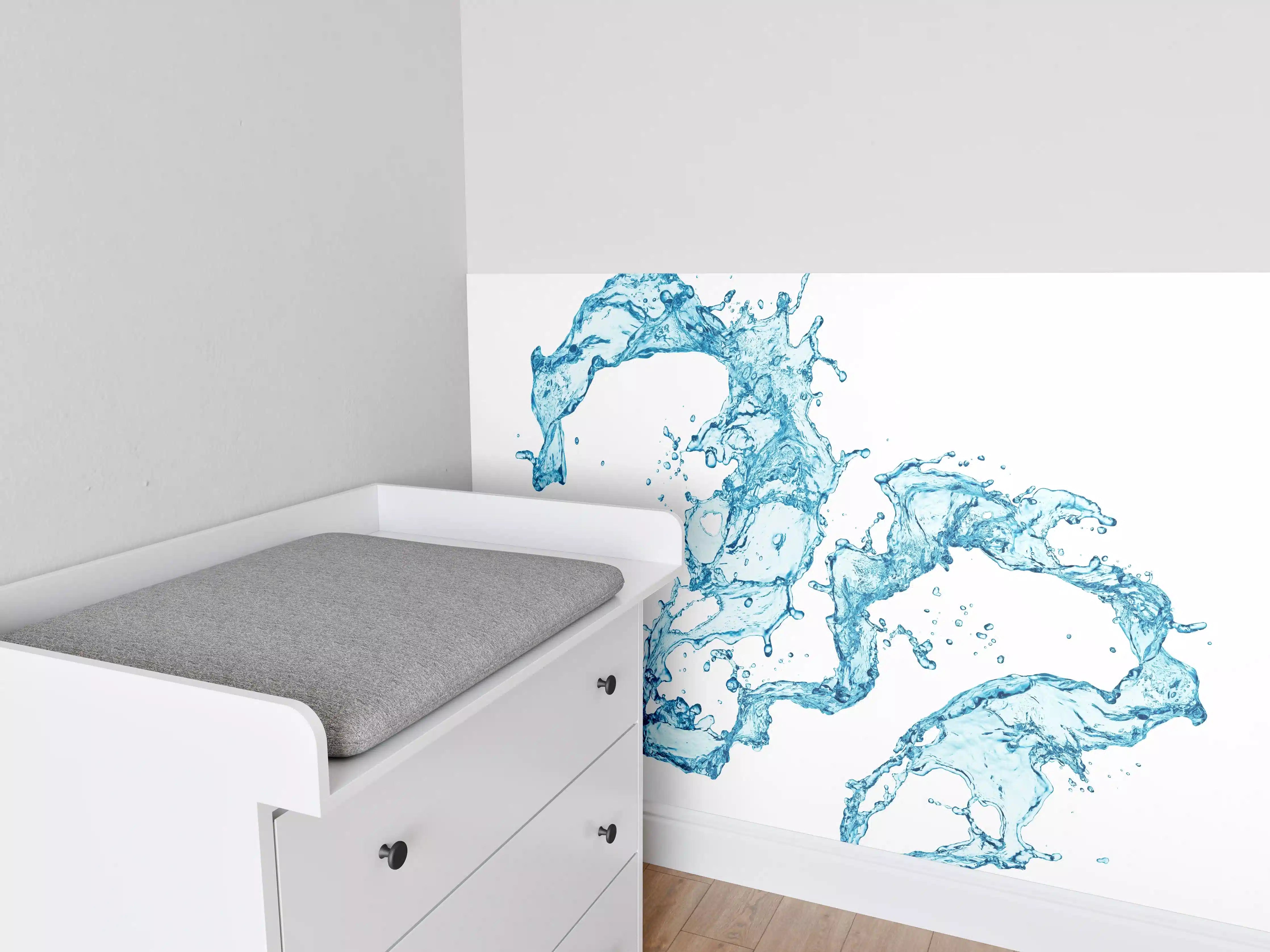 Babyzimmer Wandgestaltung - Blaue Wasser Spritzer weißer Hintergrund