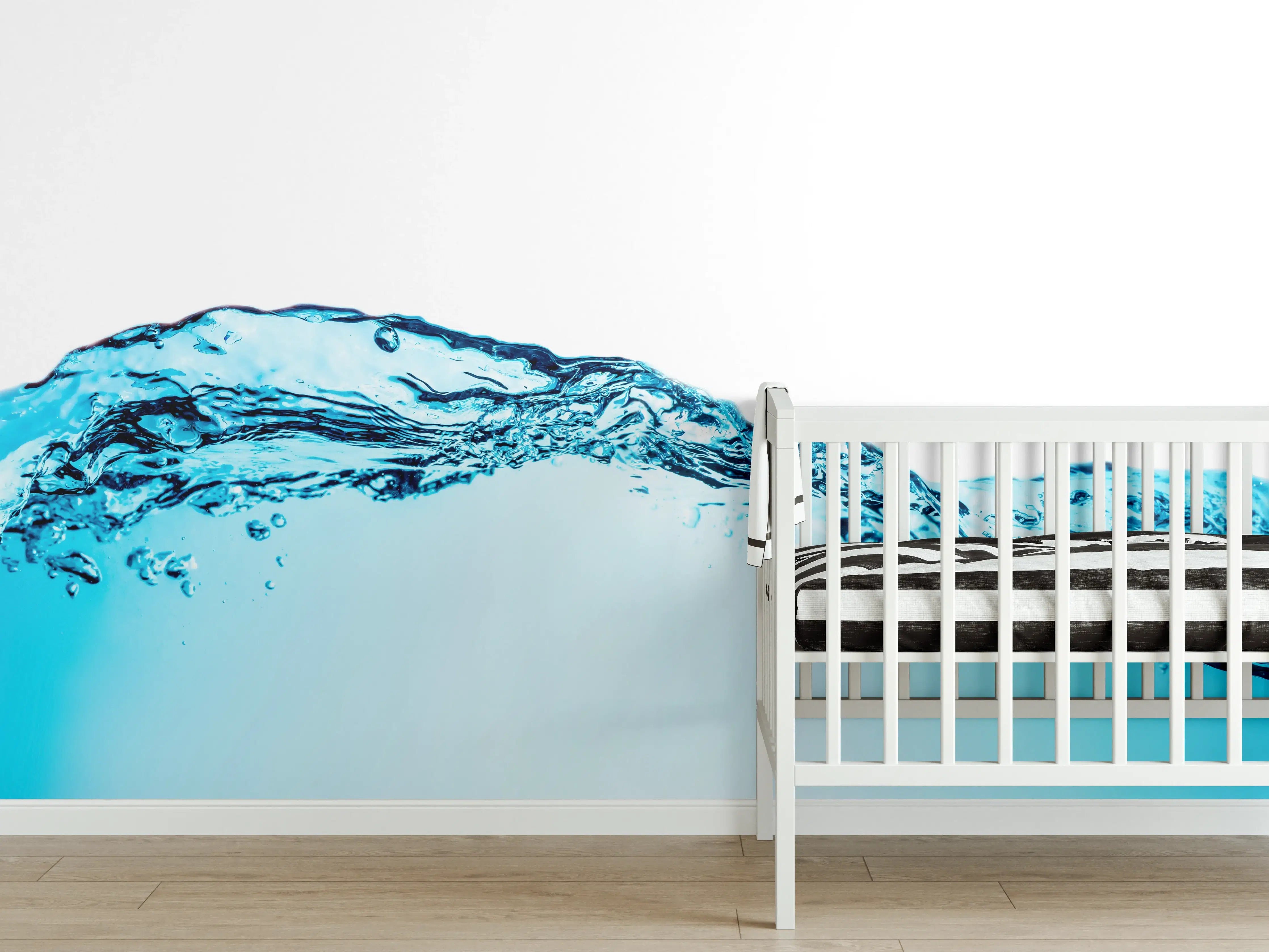 Babyzimmer Wandgestaltung - Blaue Wasserwelle mit Bläschen