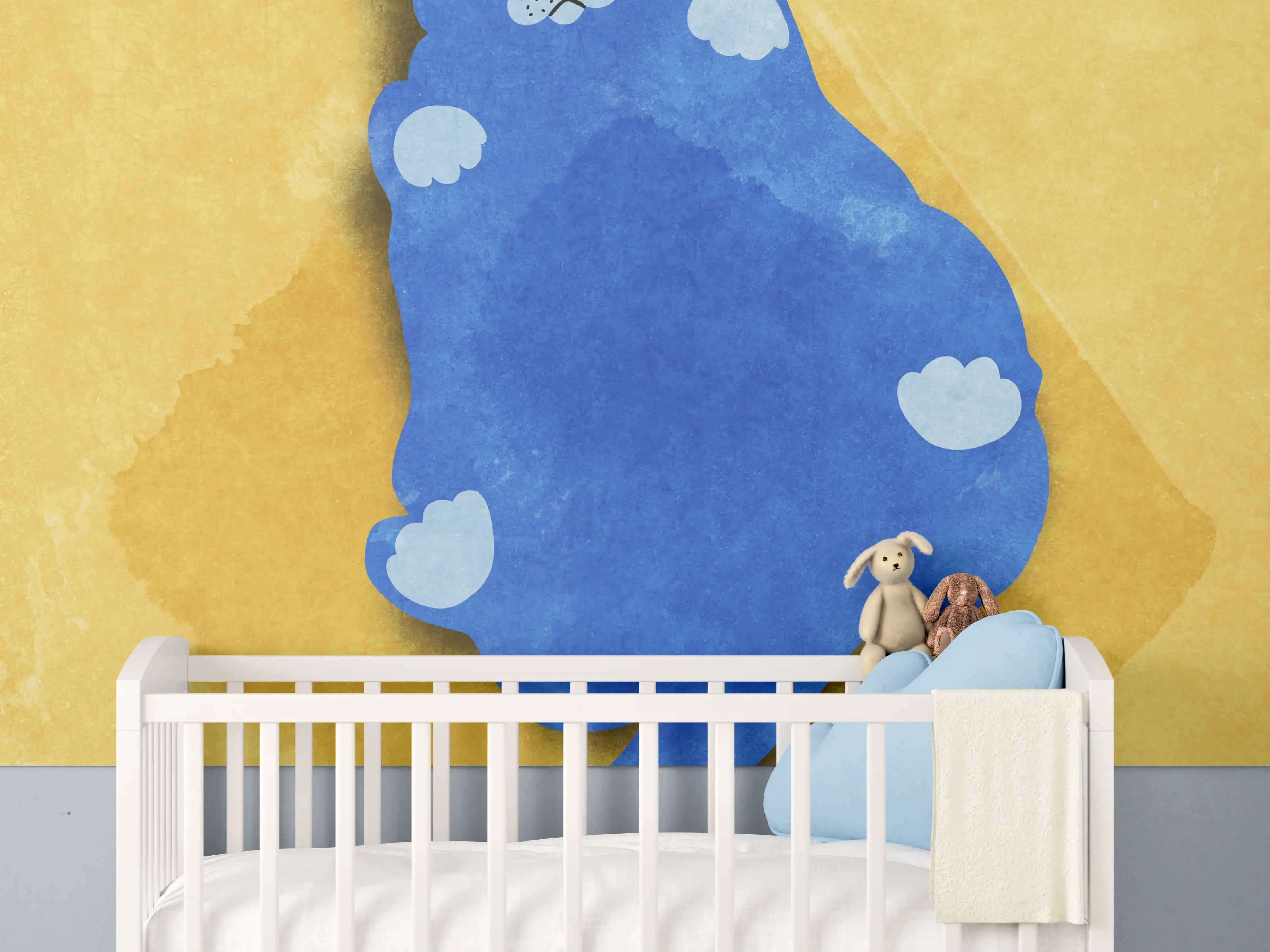 Babyzimmer Wandgestaltung - Blauer Lustiger Katzen-Print