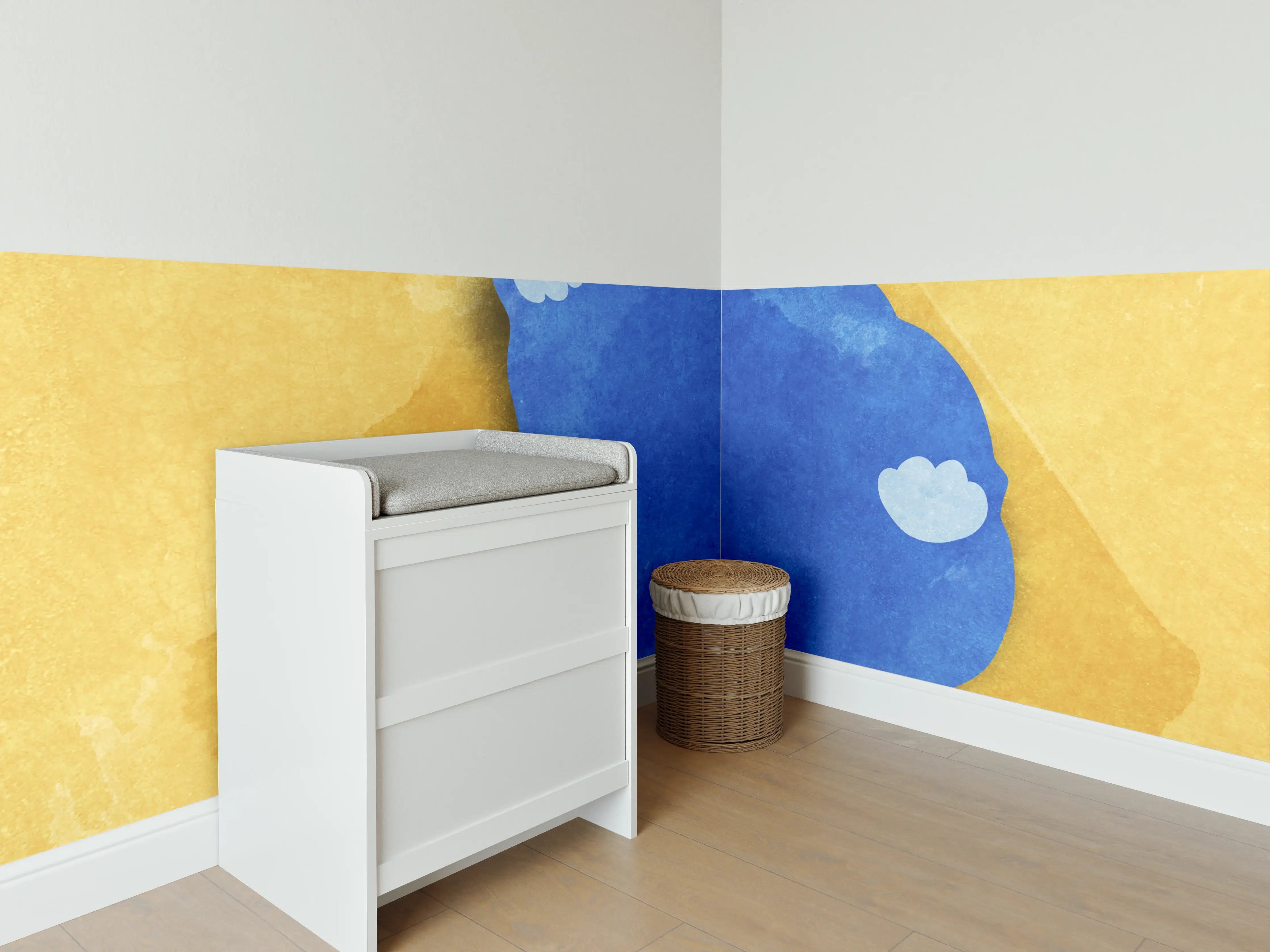 Babyzimmer Wandgestaltung - Blauer Lustiger Katzen-Print