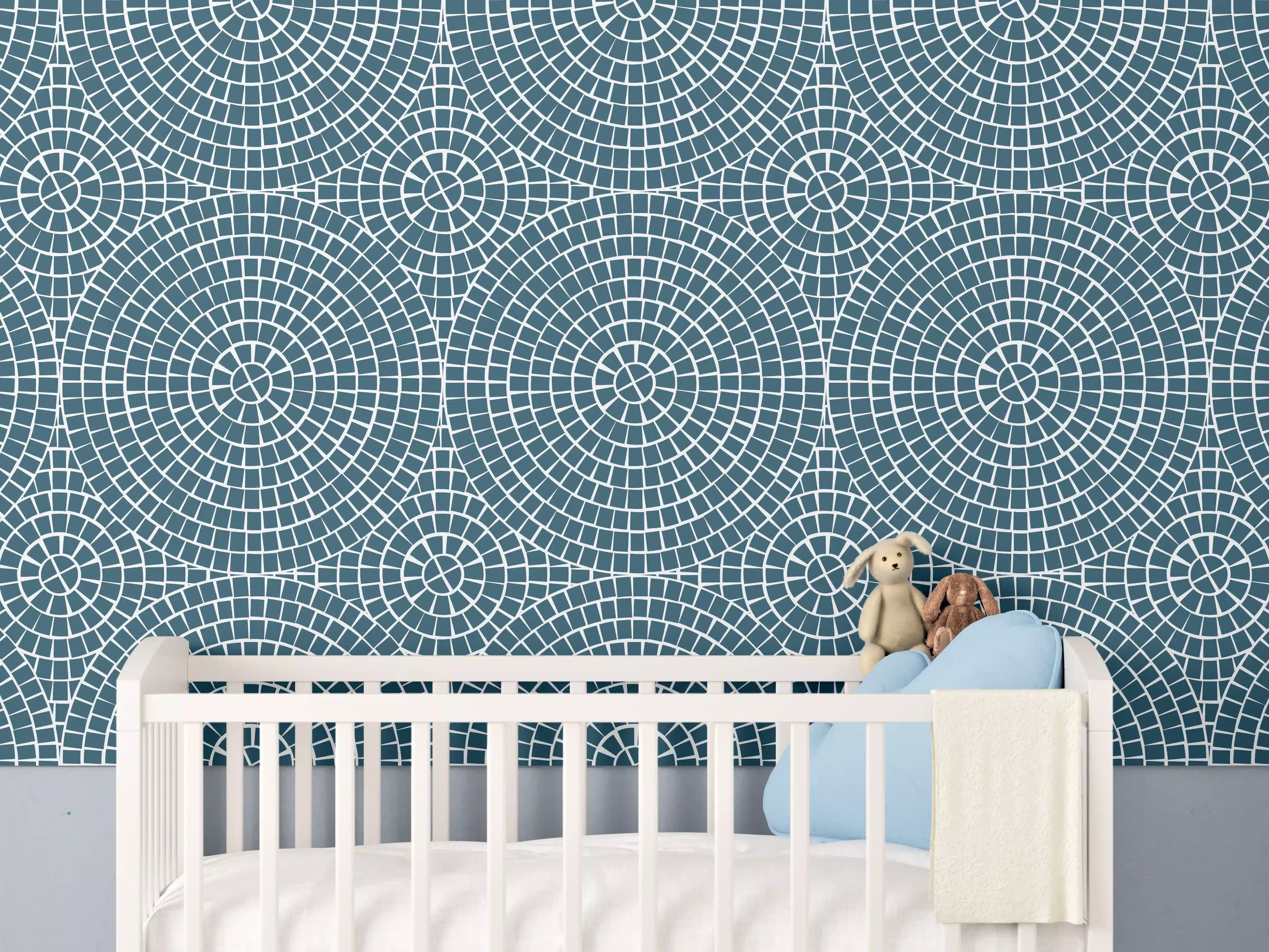 Babyzimmer Wandgestaltung - Blauer Mosaikfliesen-Design