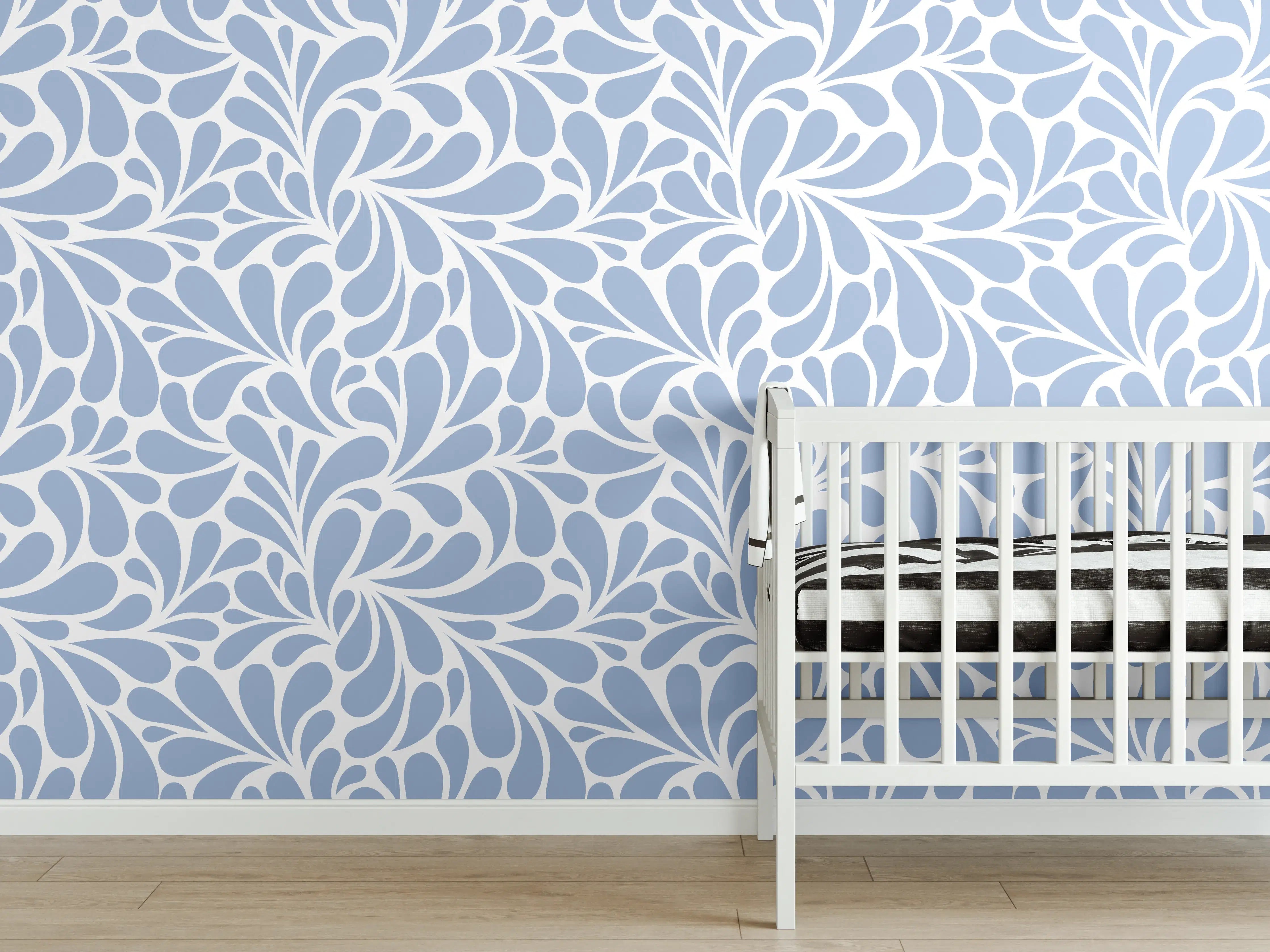 Babyzimmer Wandgestaltung - Blaues Blättermuster