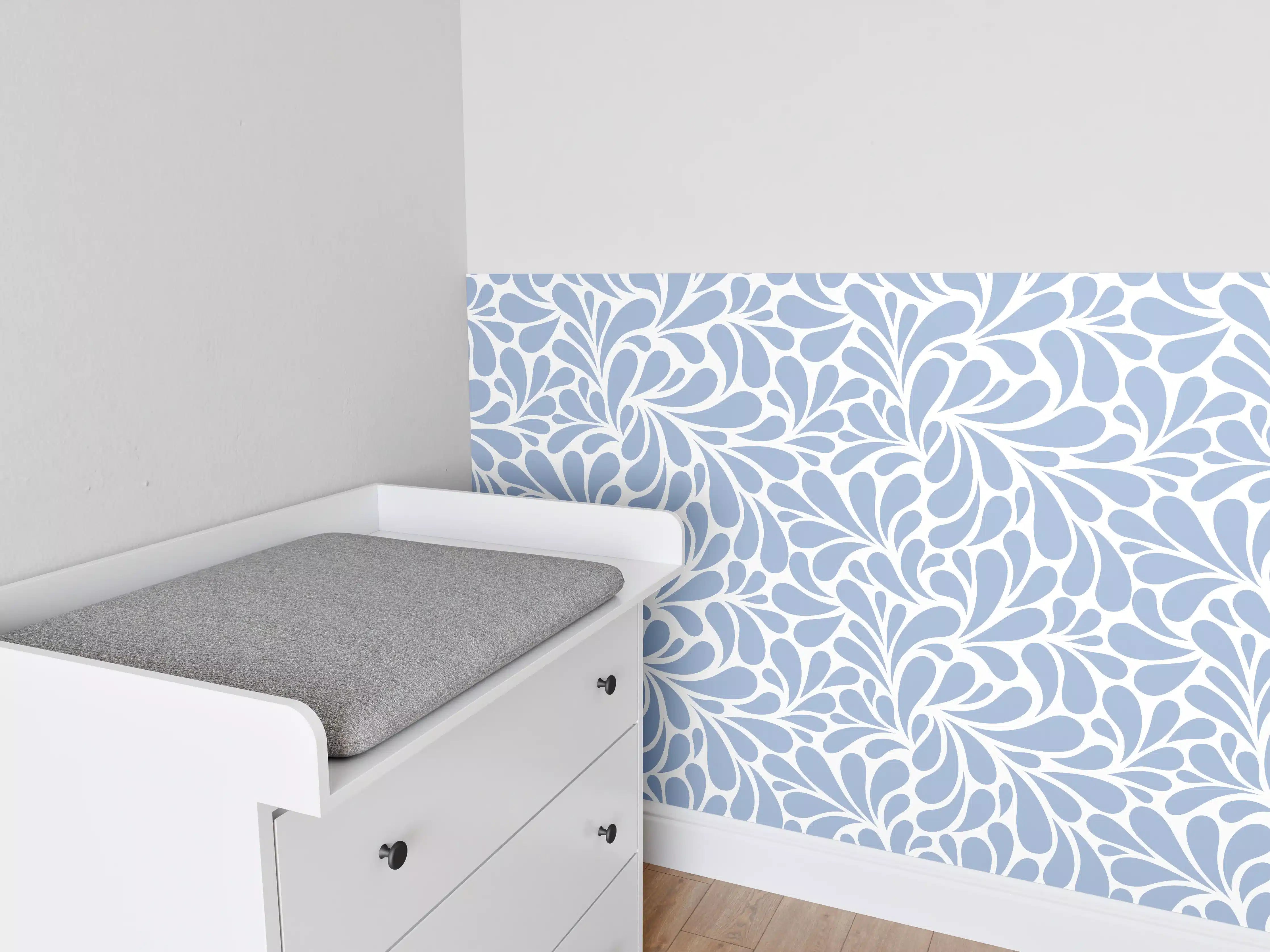 Babyzimmer Wandgestaltung - Blaues Blättermuster