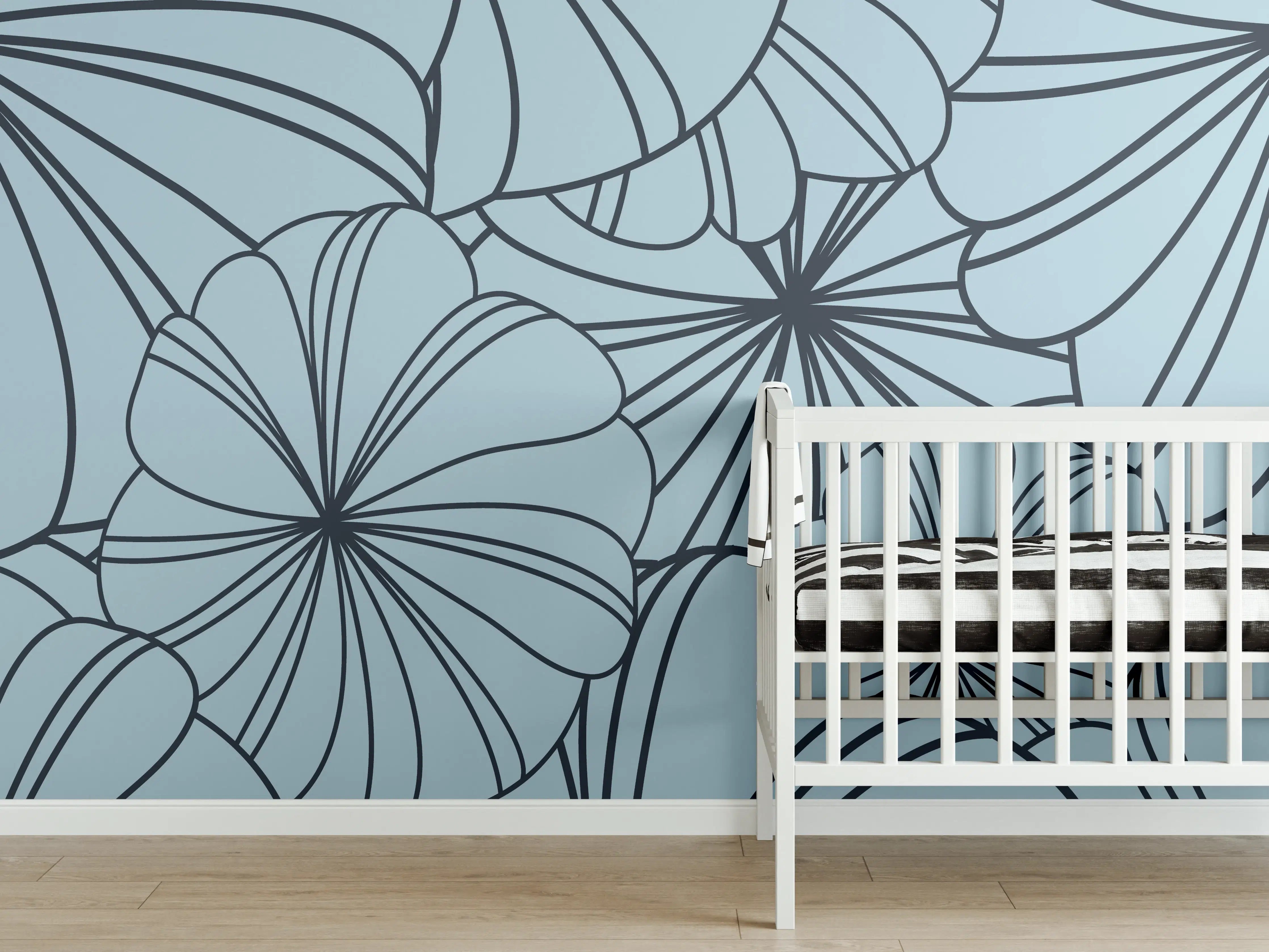 Babyzimmer Wandgestaltung - Blaues Blumenmuster Design