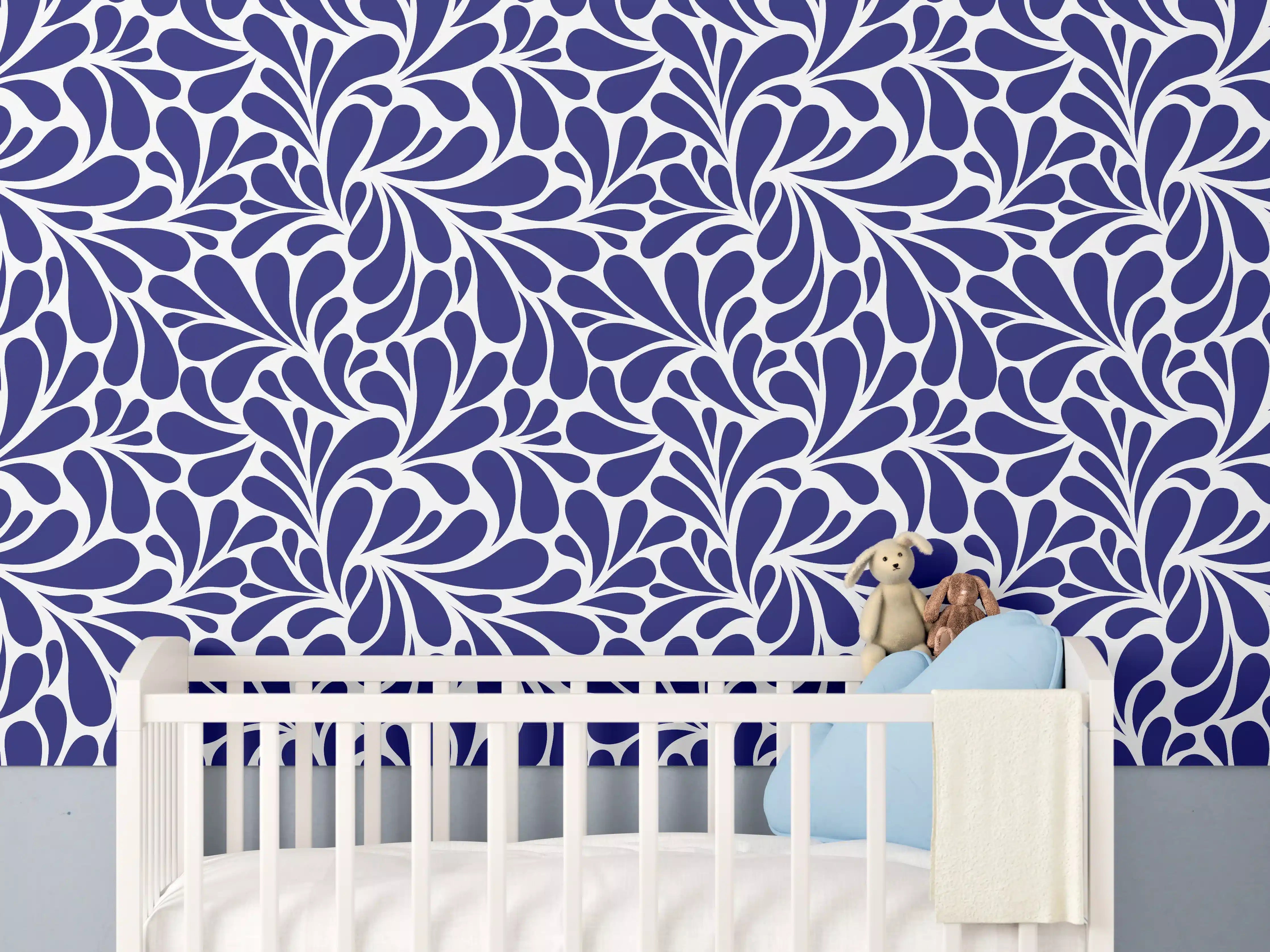 Babyzimmer Wandgestaltung - Blaues Blumenmuster – Eleganz und Frische