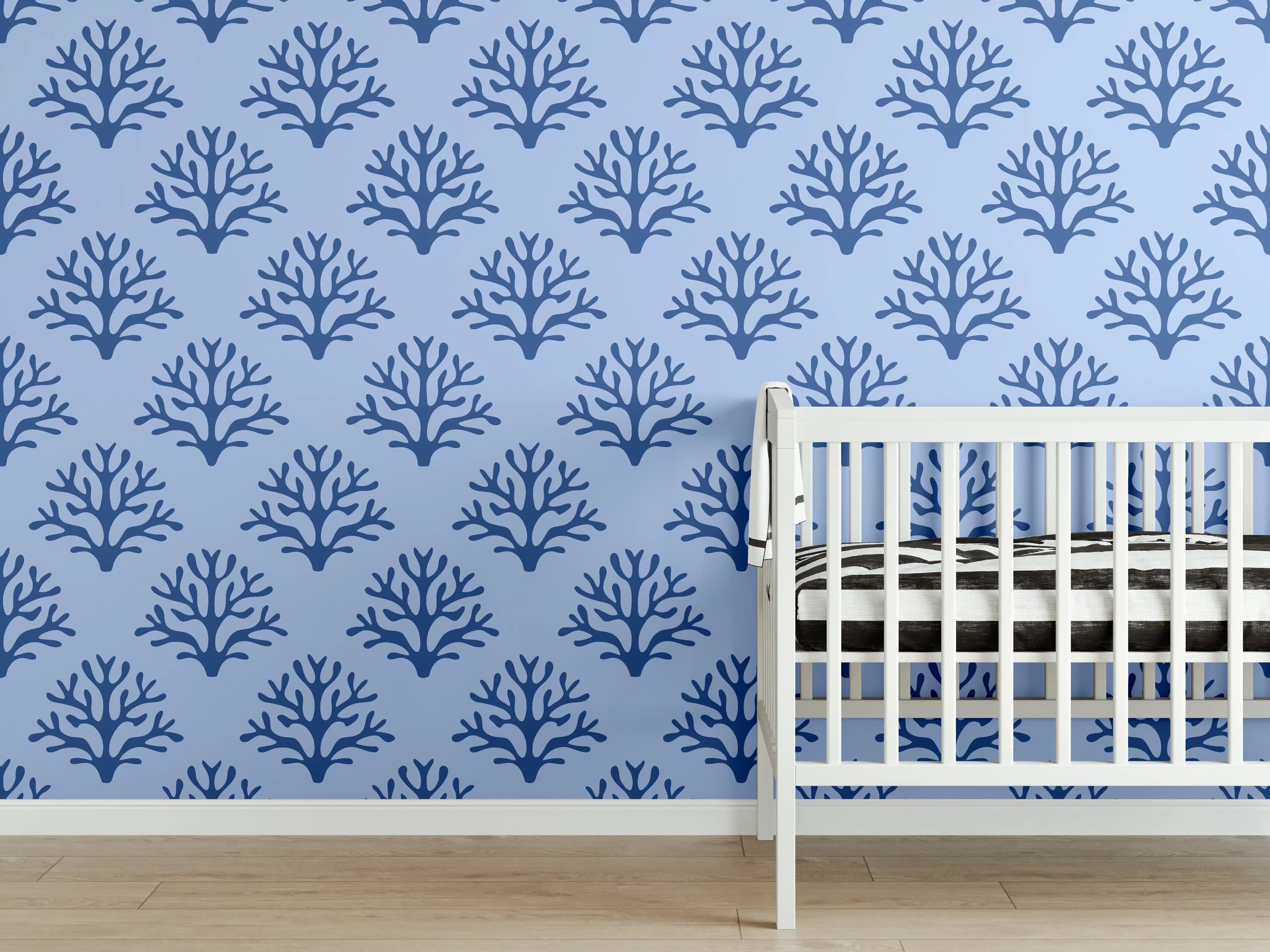 Babyzimmer Wandgestaltung - Blaues Korallenmuster Tapete
