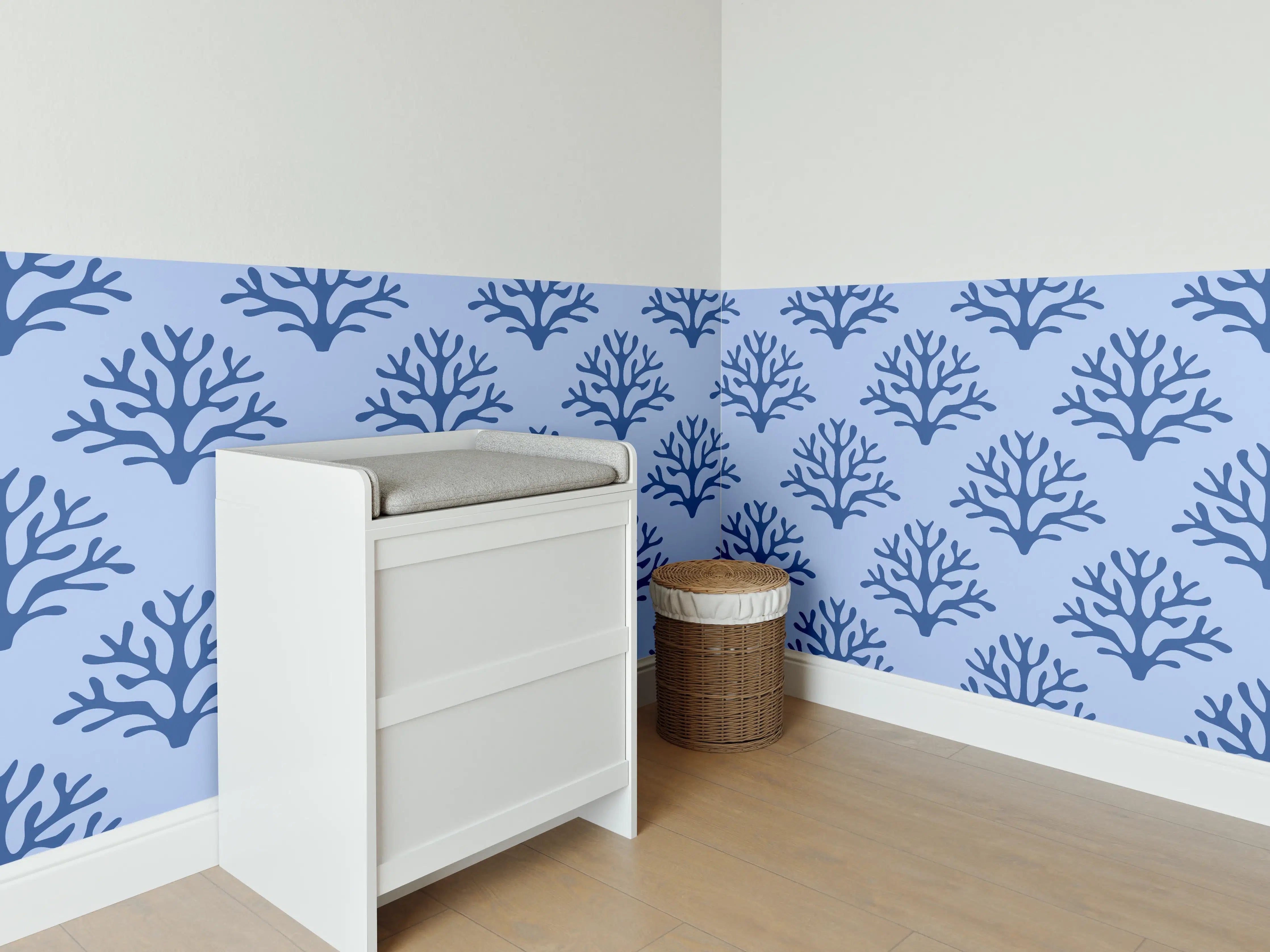Babyzimmer Wandgestaltung - Blaues Korallenmuster Tapete