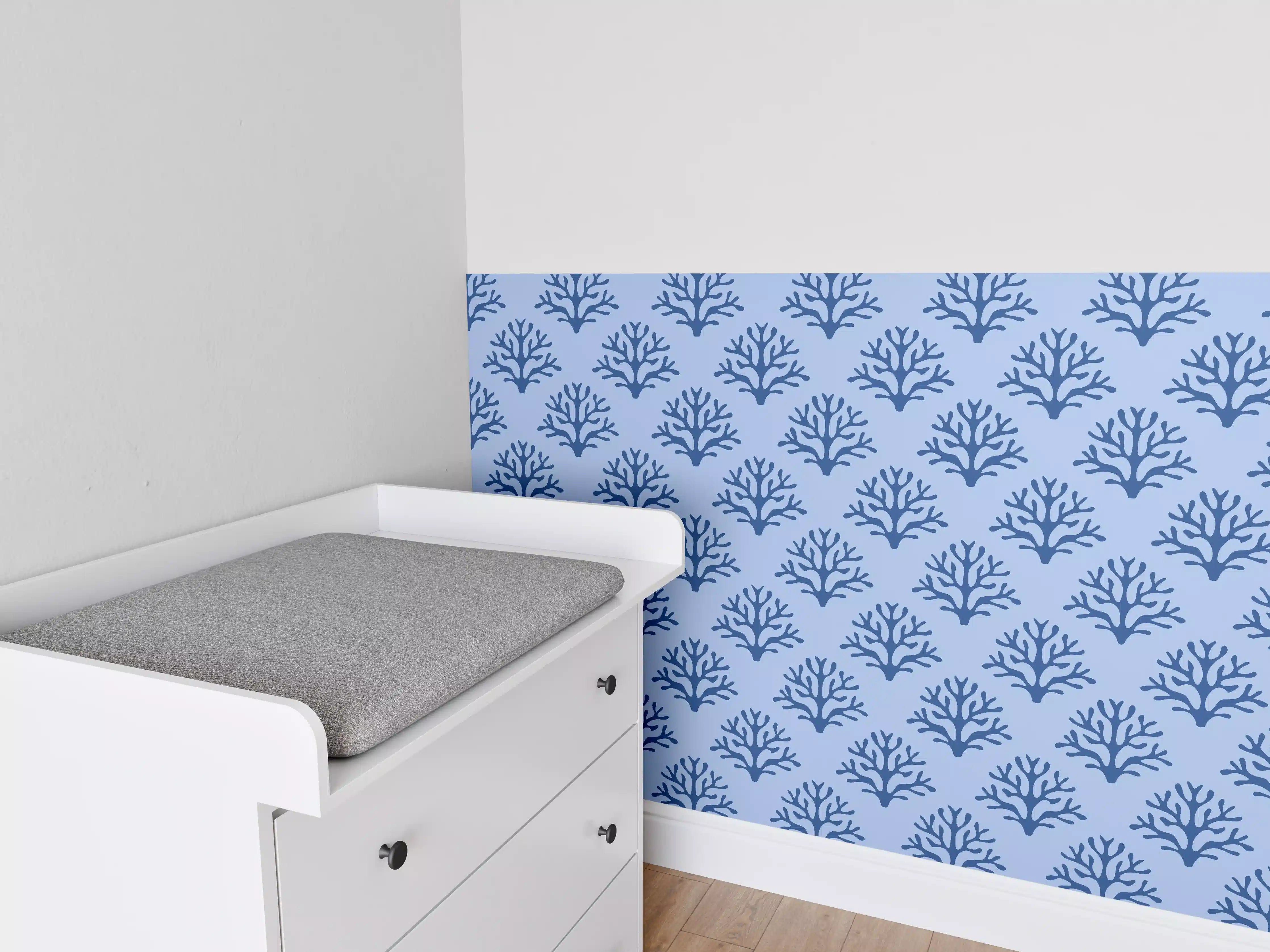 Babyzimmer Wandgestaltung - Blaues Korallenmuster Tapete