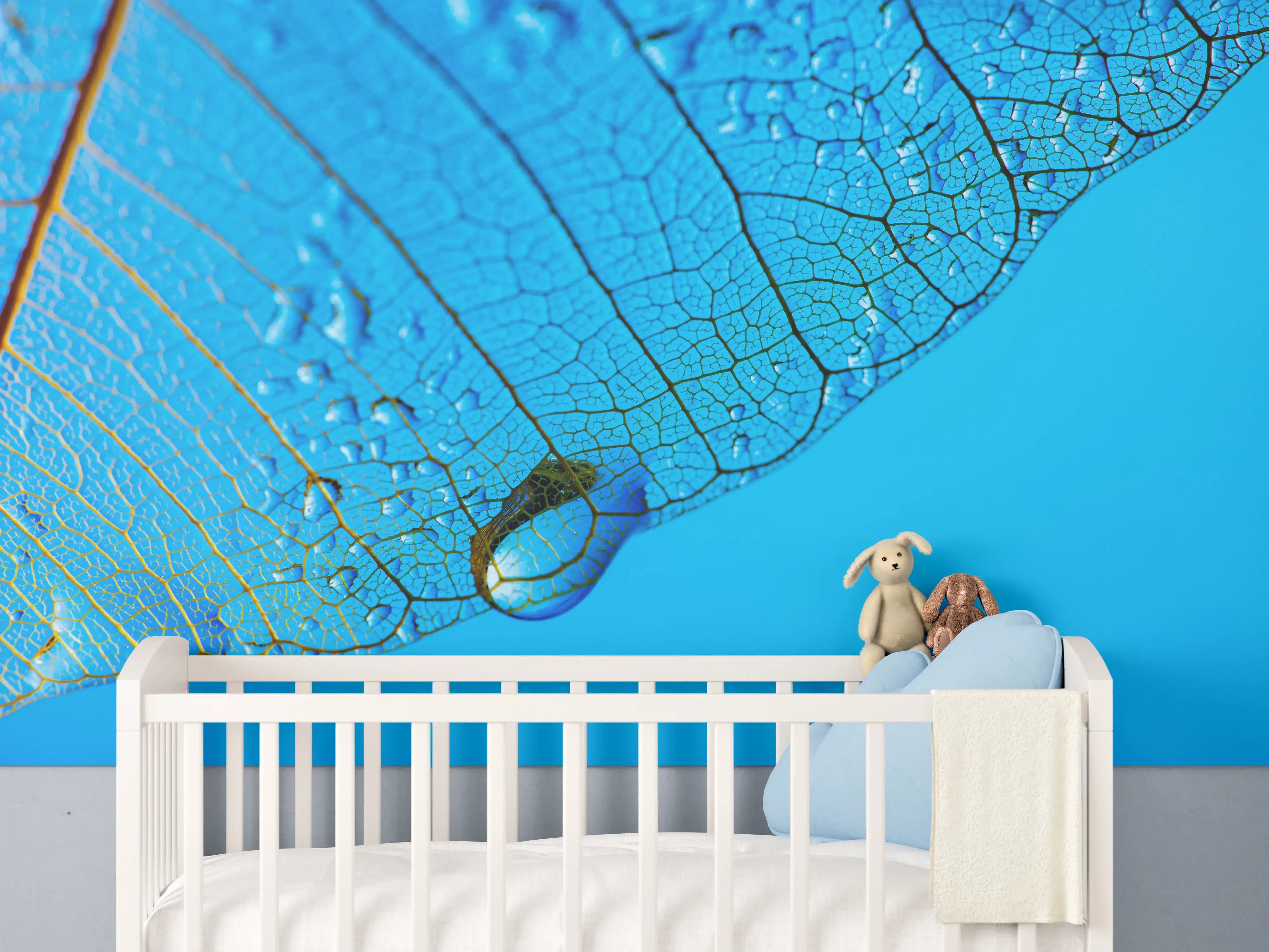 Babyzimmer Wandgestaltung - Blaues Makro Blattgeäder