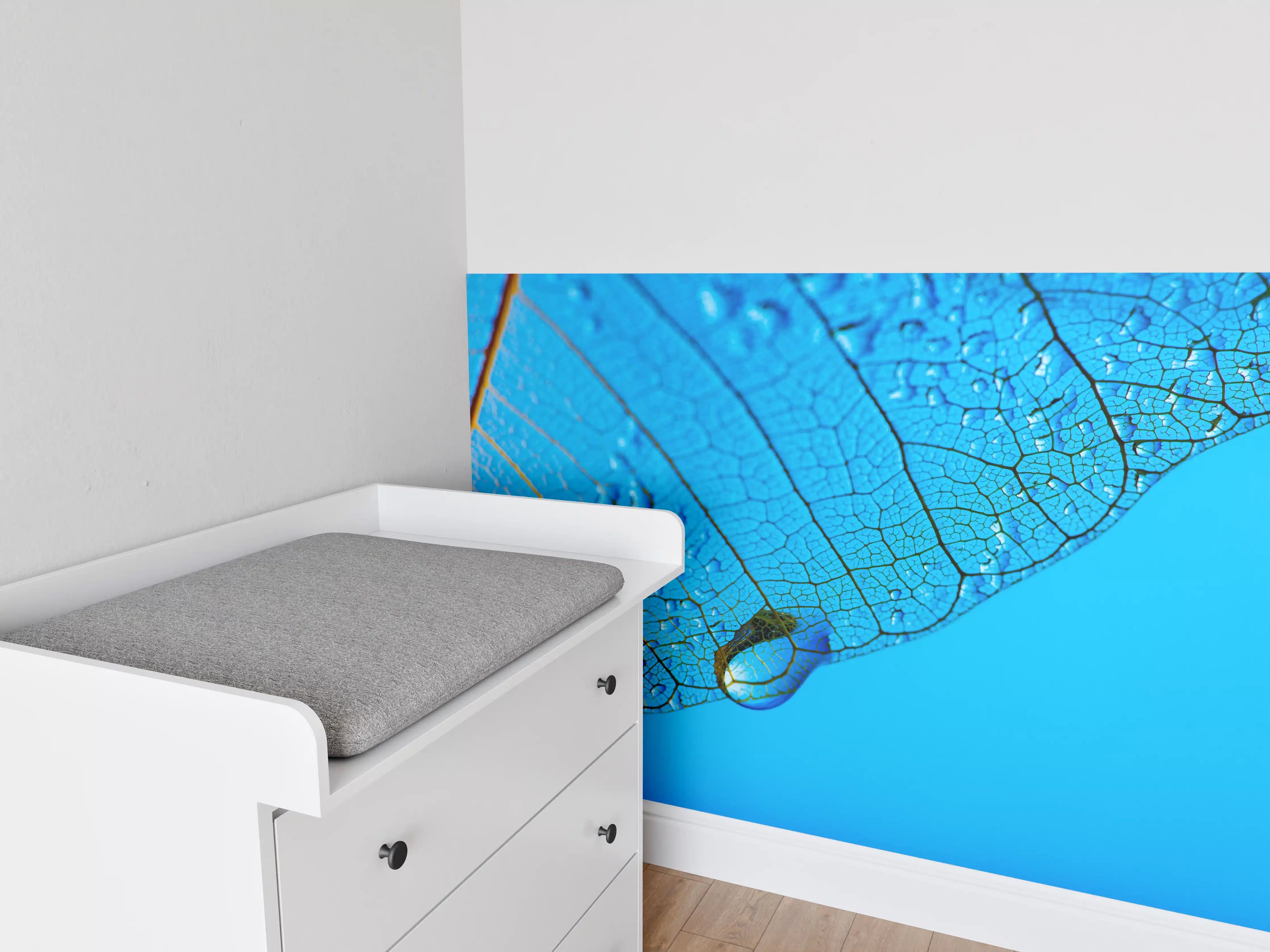 Babyzimmer Wandgestaltung - Blaues Makro Blattgeäder