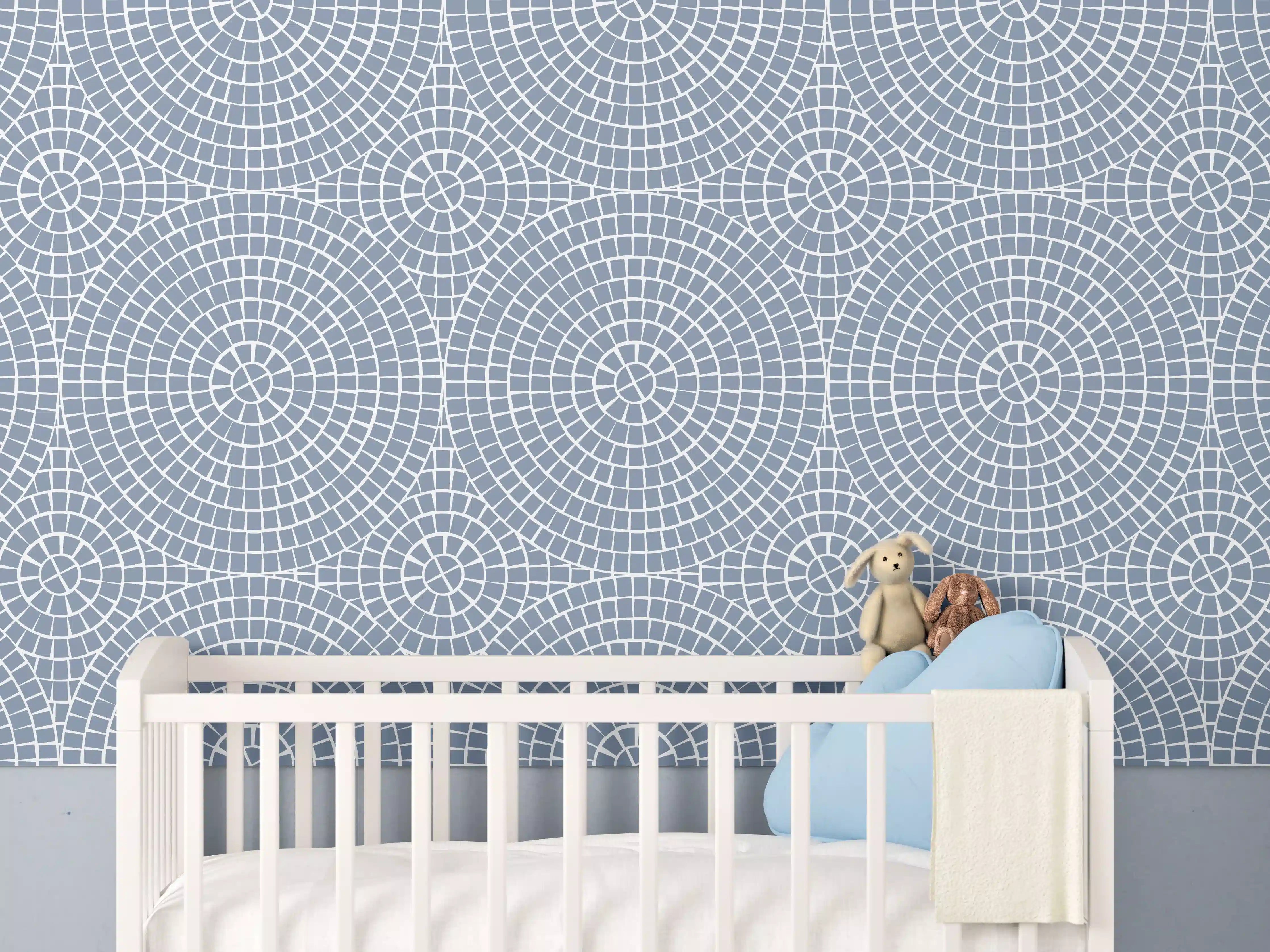 Babyzimmer Wandgestaltung - Blaues Mosaik-Design