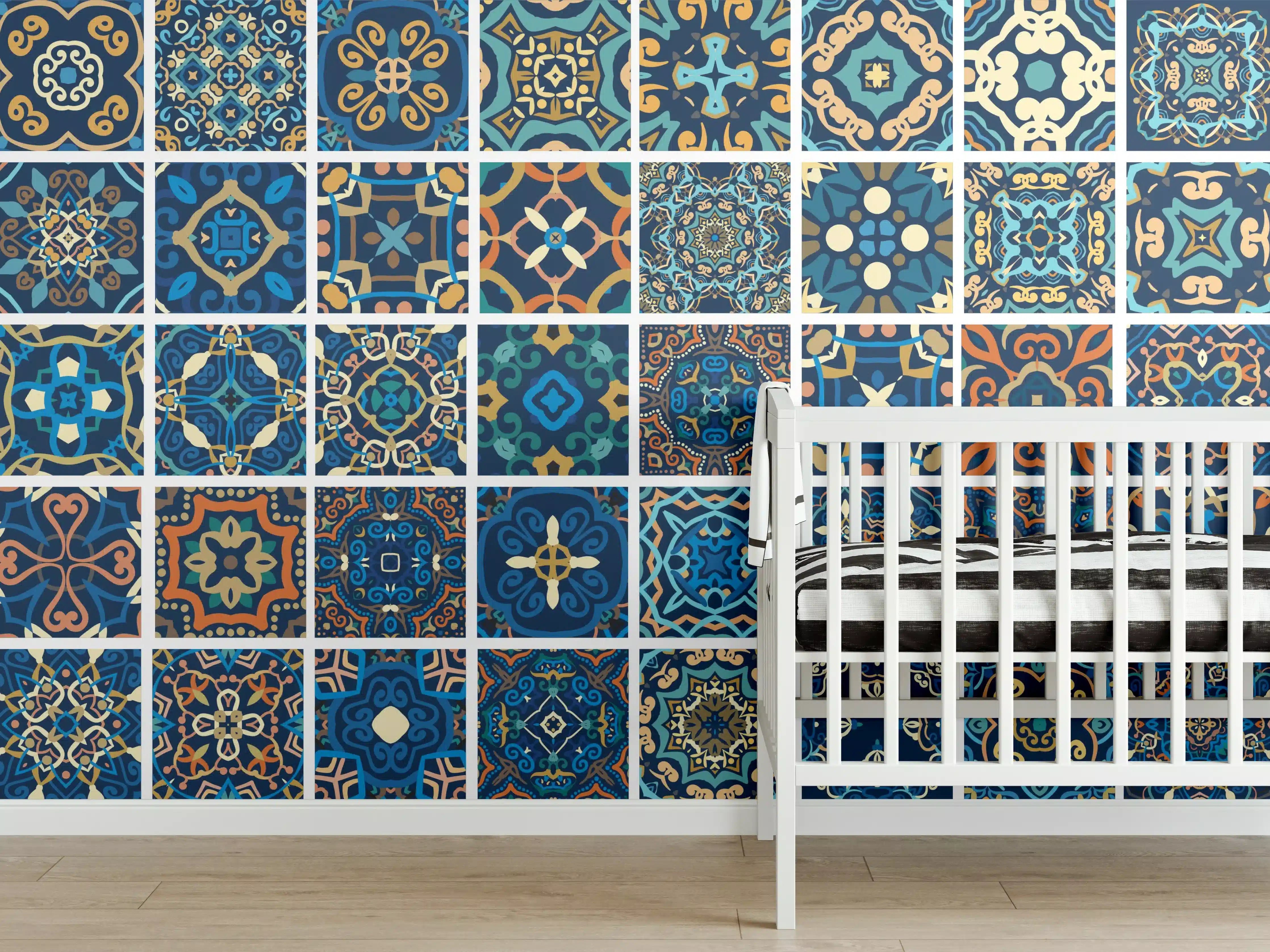 Babyzimmer Wandgestaltung - Blaues Orientalisches Fliesenmuster