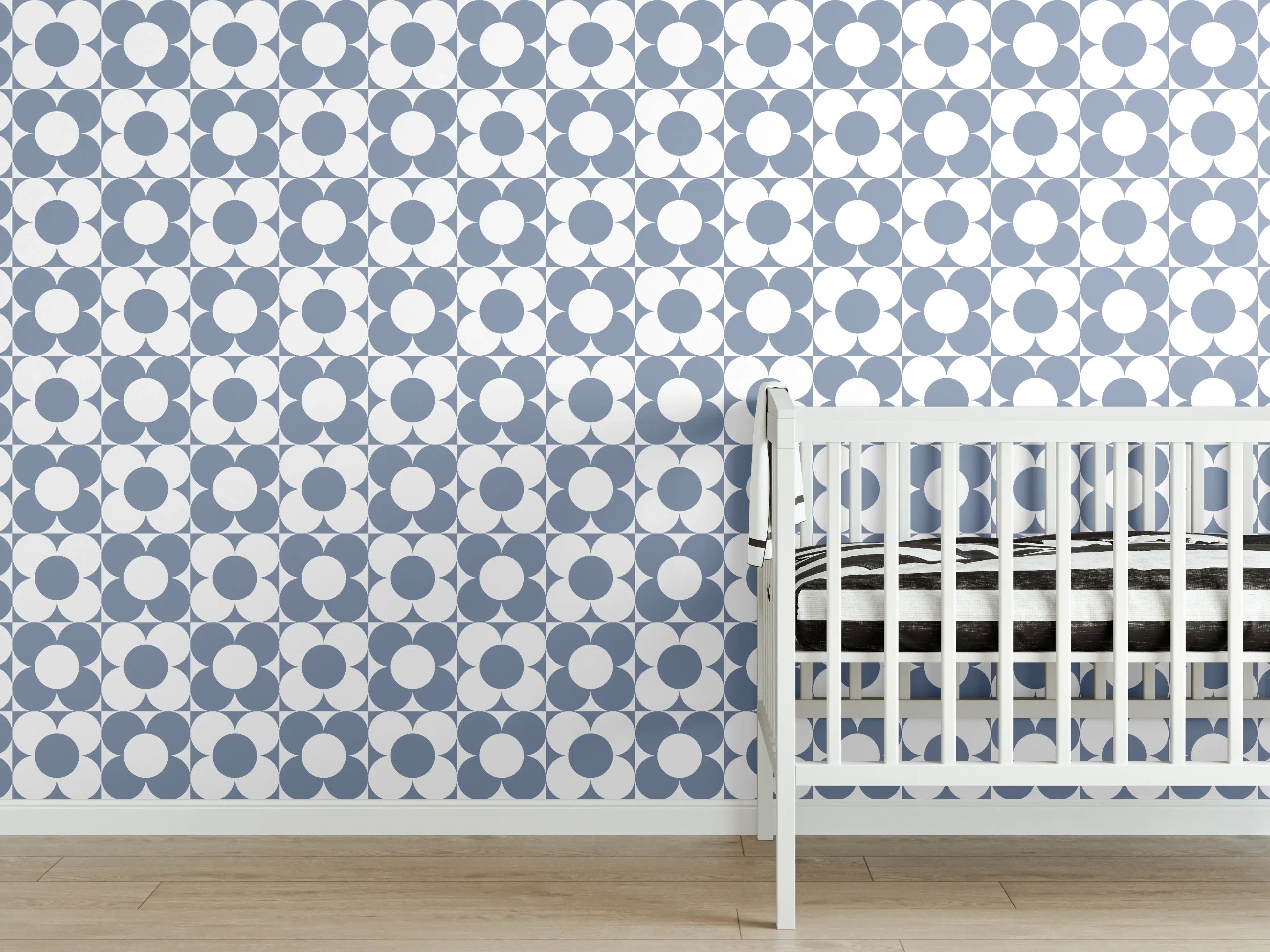 Babyzimmer Wandgestaltung - Blaues Retro-Muster