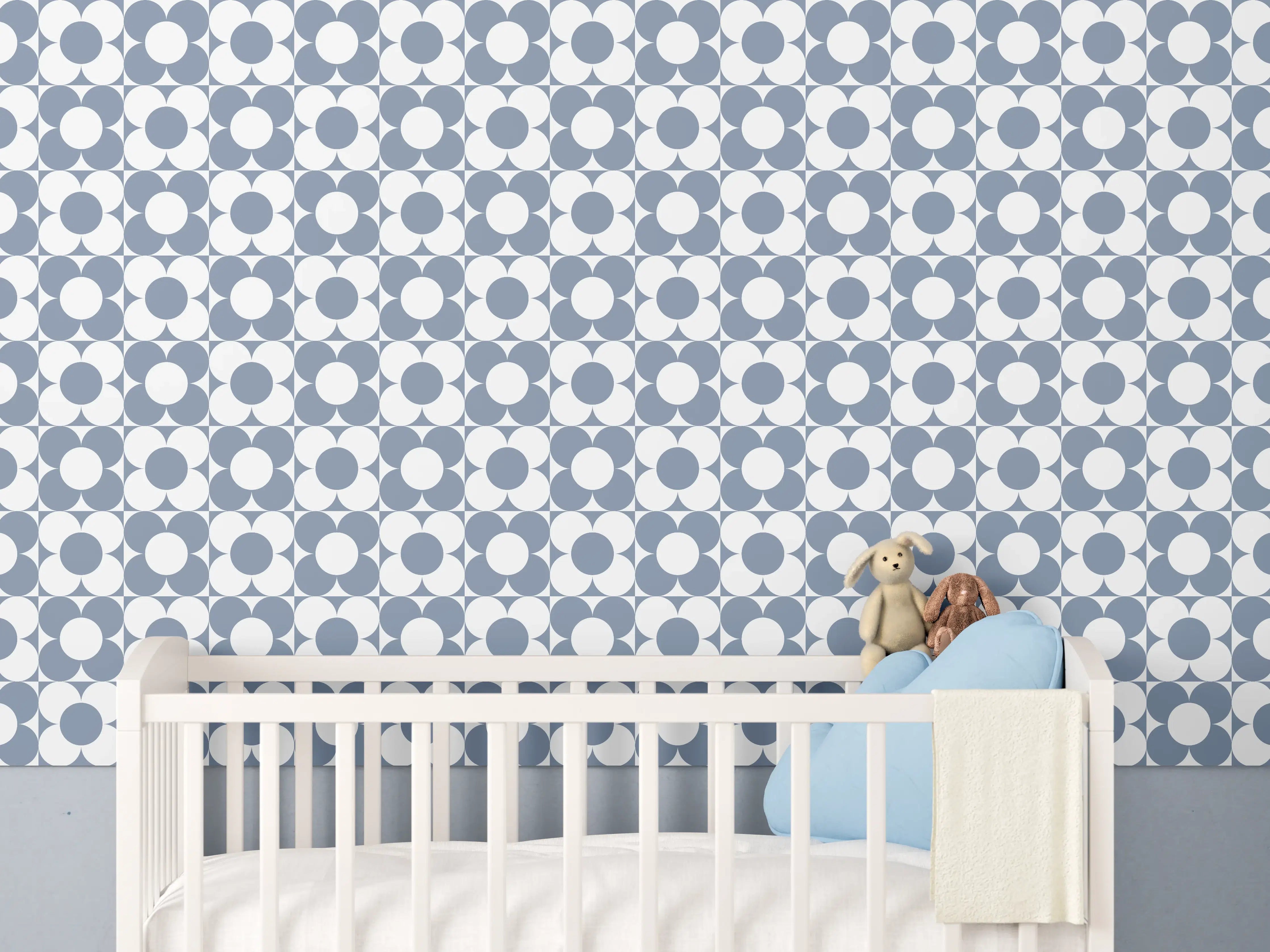 Babyzimmer Wandgestaltung - Blaues Retro-Muster