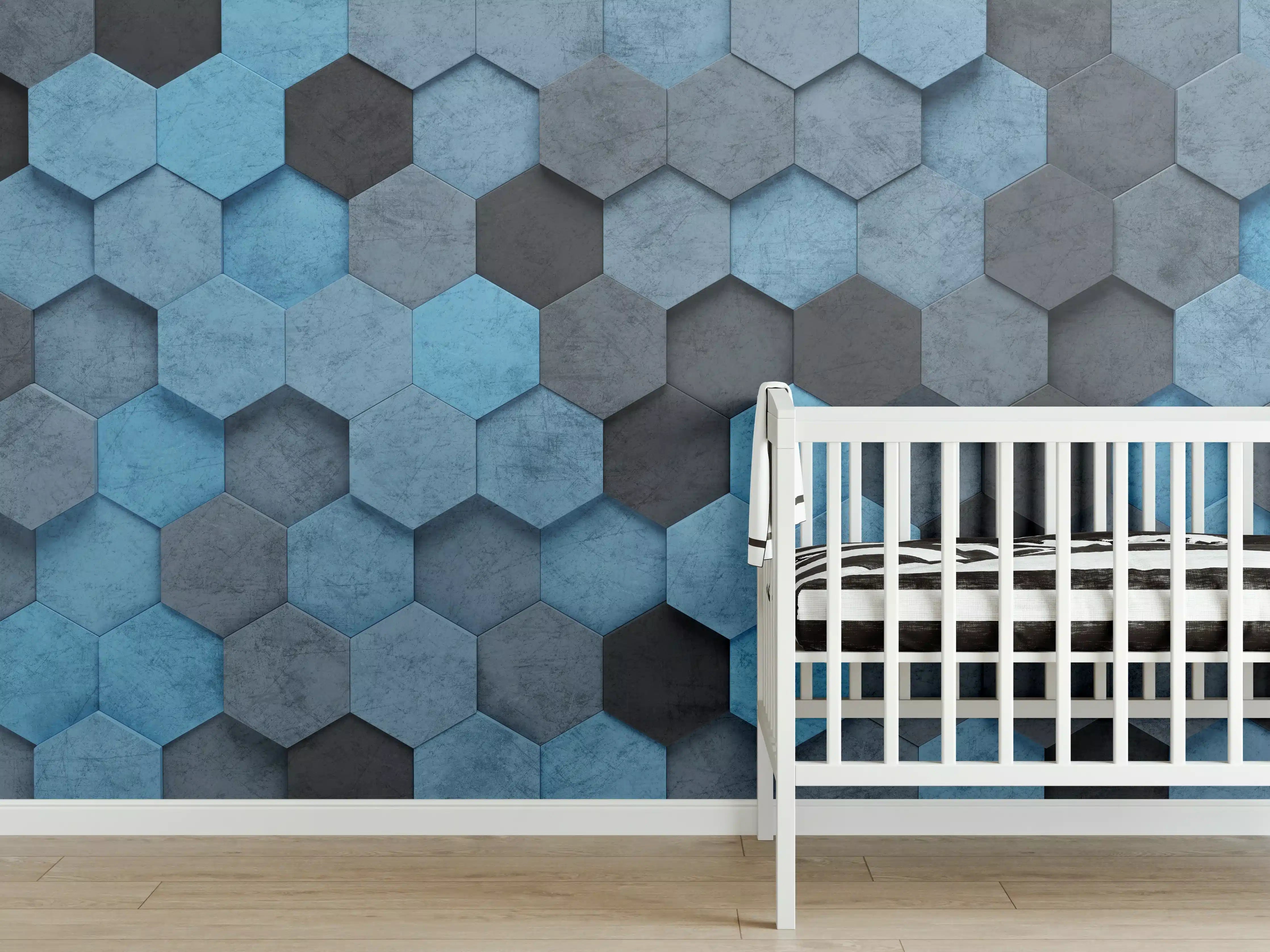 Babyzimmer Wandgestaltung - Blaues Sechseck 3D Muster