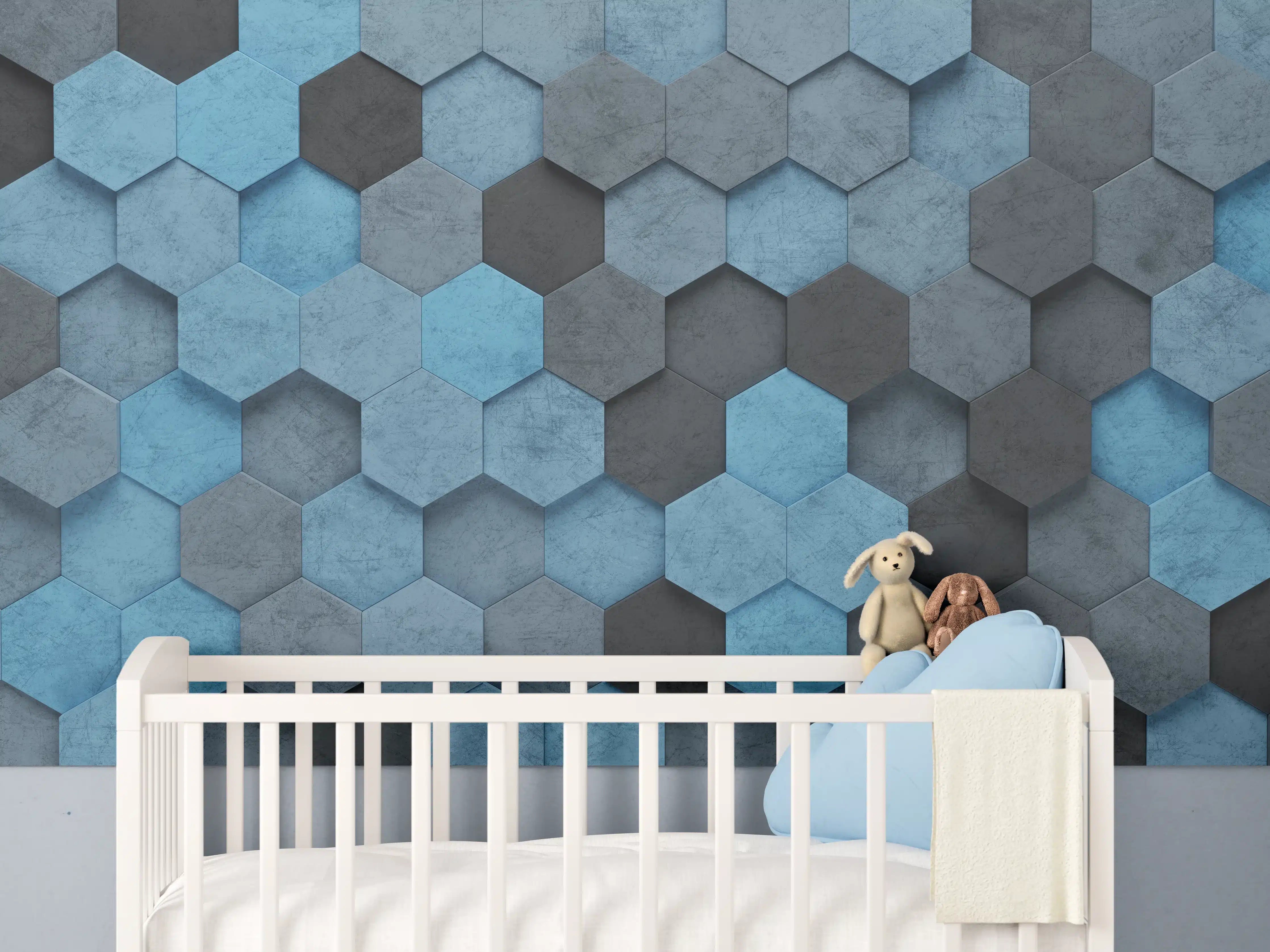 Babyzimmer Wandgestaltung - Blaues Sechseck 3D Muster