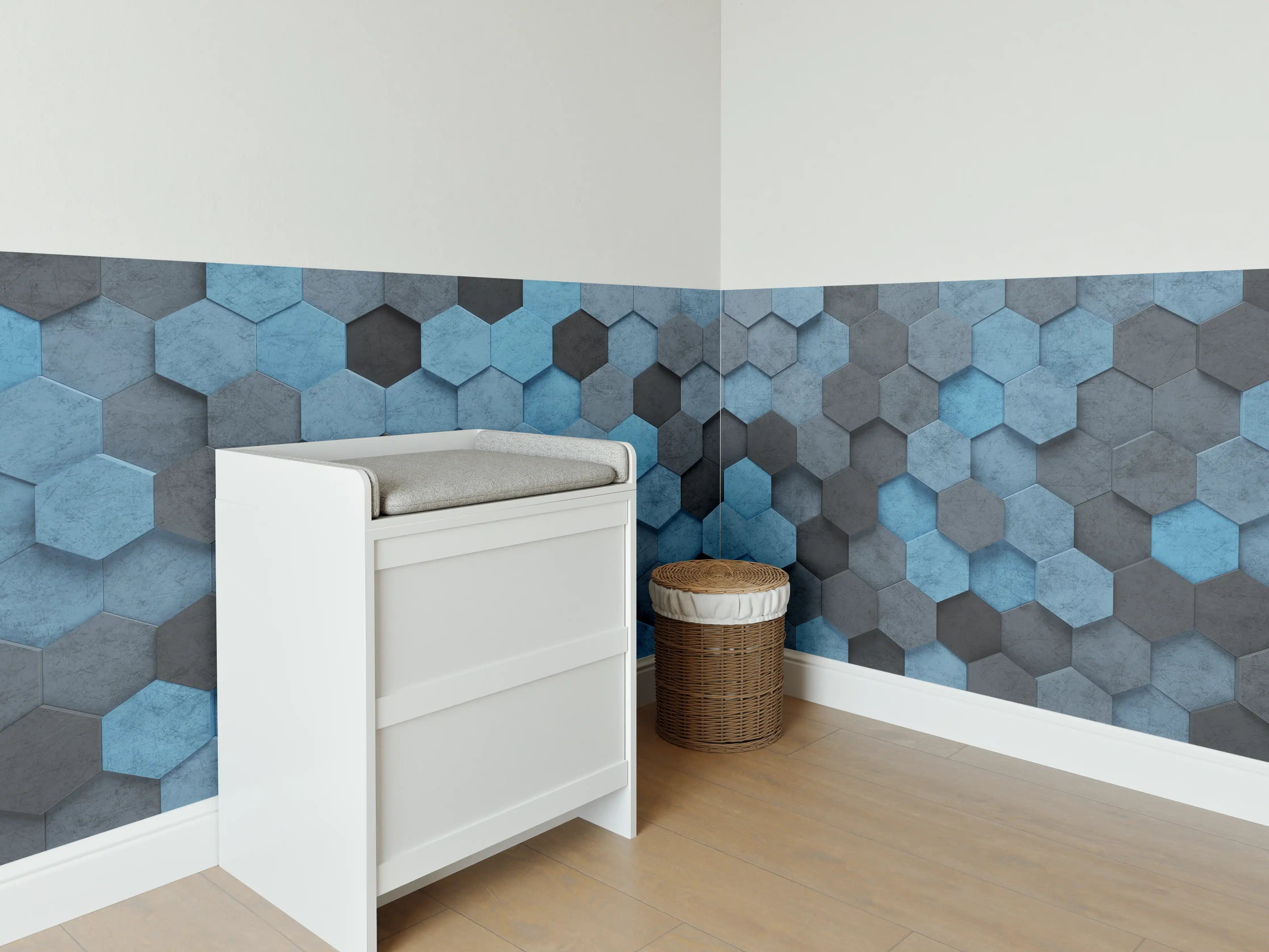 Babyzimmer Wandgestaltung - Blaues Sechseck 3D Muster